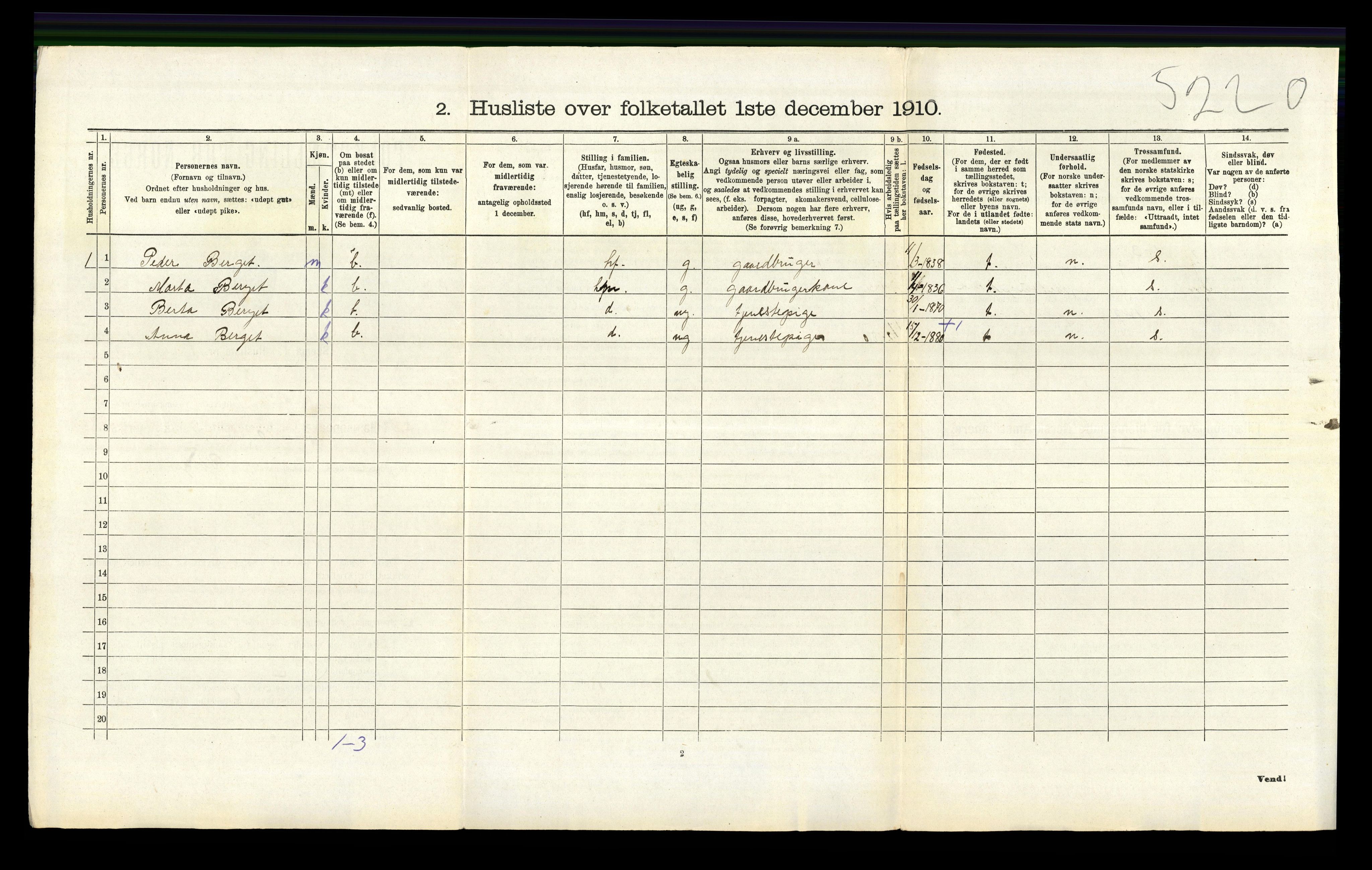 RA, 1910 census for Vikedal, 1910, p. 822