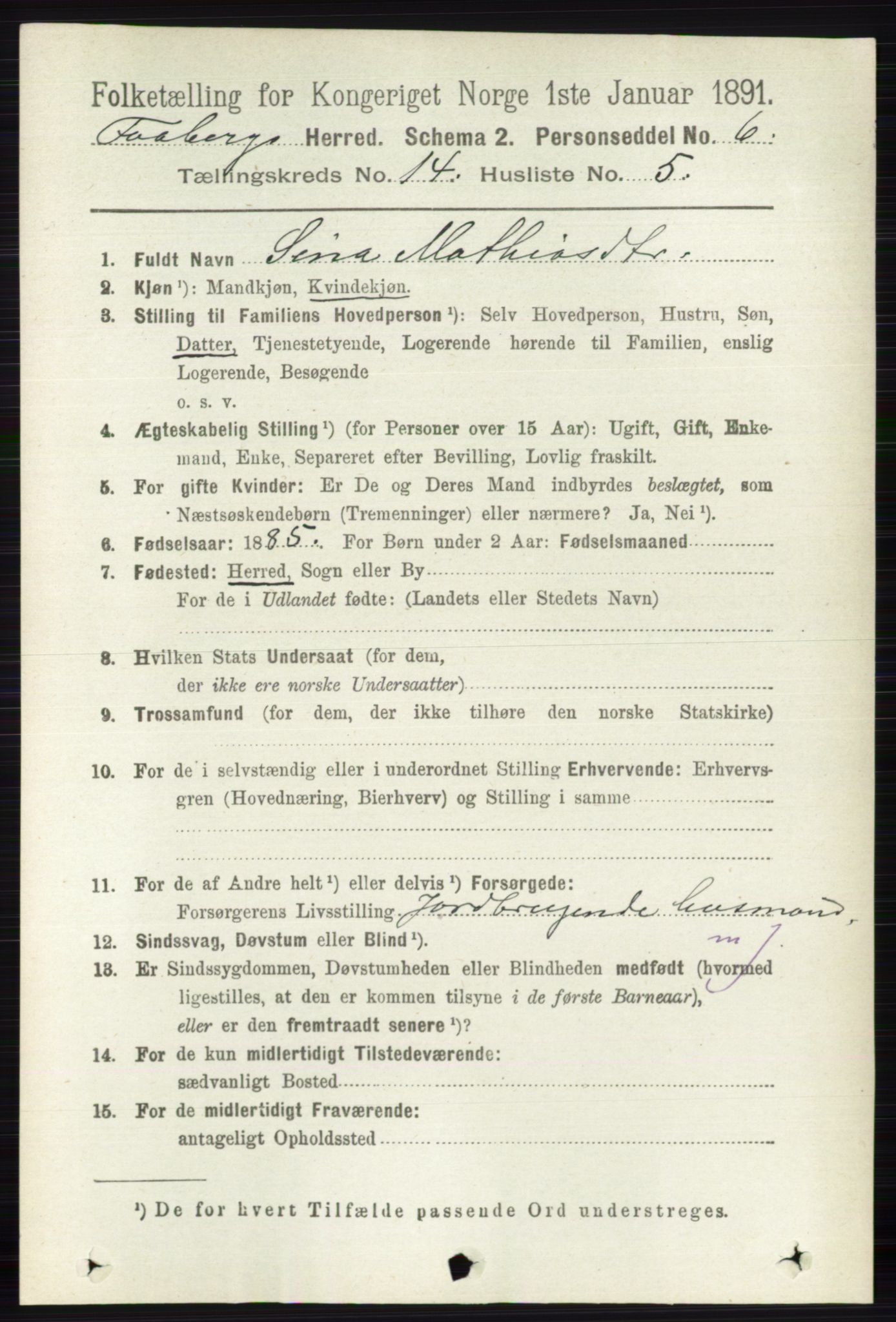 RA, 1891 census for 0524 Fåberg, 1891, p. 5675