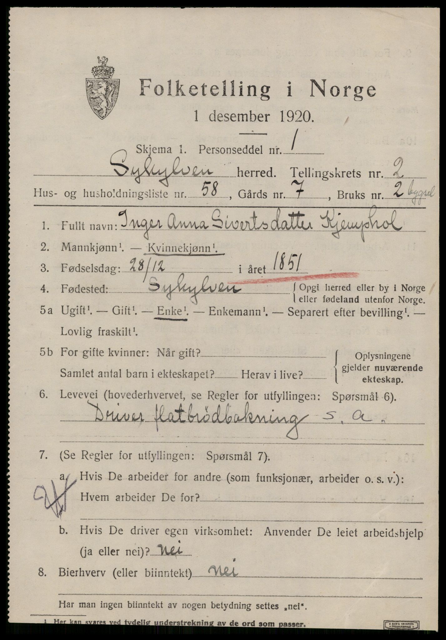 SAT, 1920 census for Sykkylven, 1920, p. 1971