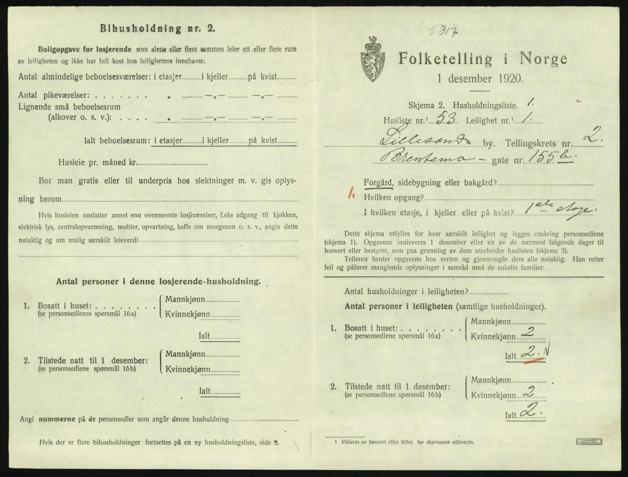 SAK, 1920 census for Lillesand, 1920, p. 961