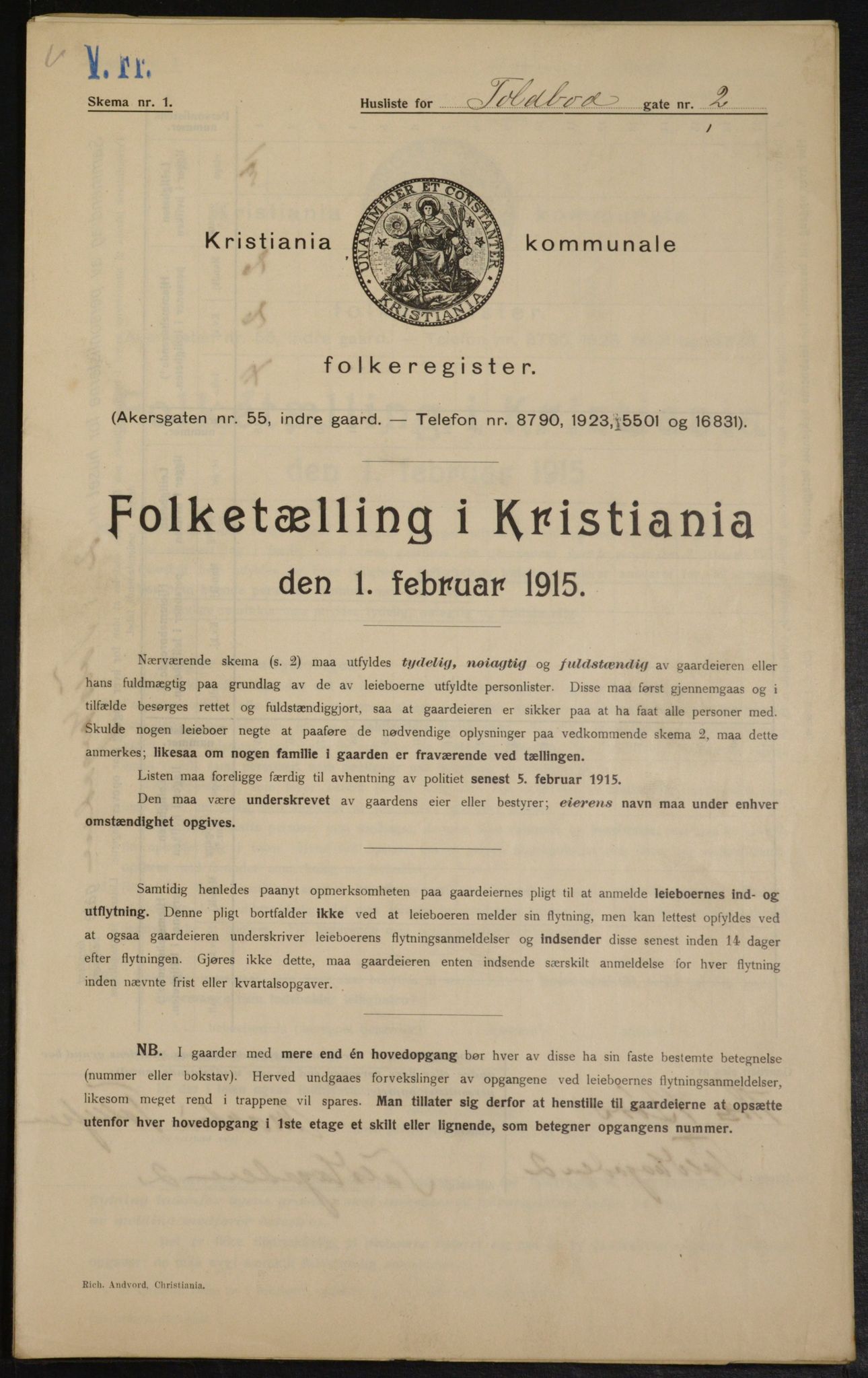 OBA, Municipal Census 1915 for Kristiania, 1915, p. 113501