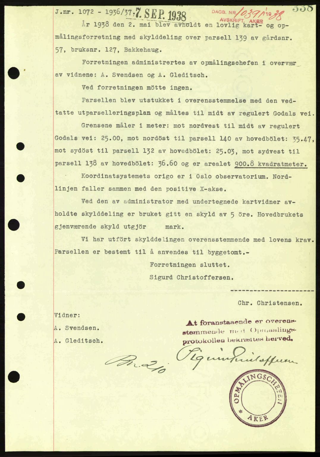 Aker herredsskriveri, SAO/A-10896/G/Gb/Gba/Gbab/L0025: Mortgage book no. A154-155, 1938-1938, Diary no: : 10391/1938