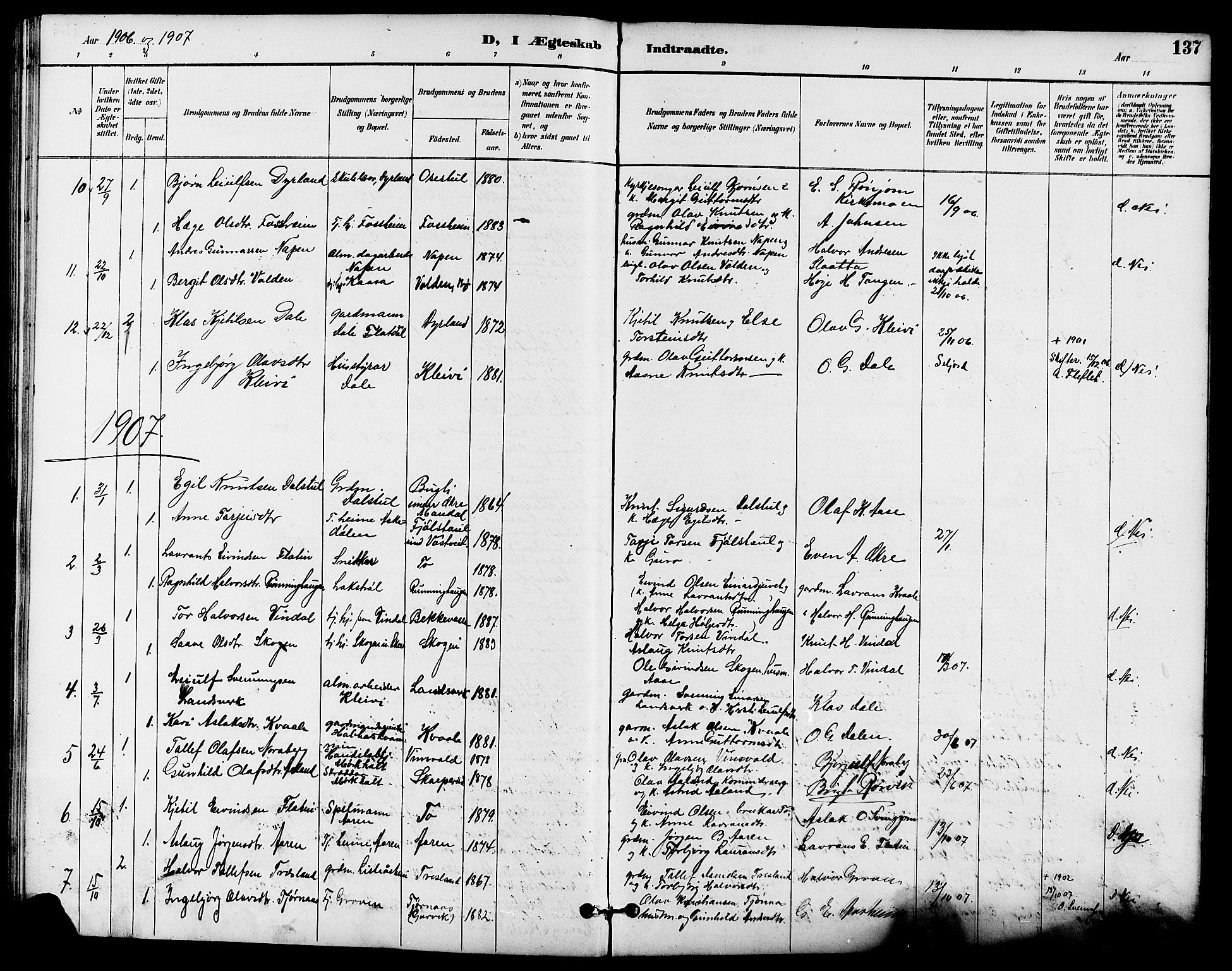 Seljord kirkebøker, AV/SAKO-A-20/G/Ga/L0005: Parish register (copy) no. I 5, 1887-1914, p. 137
