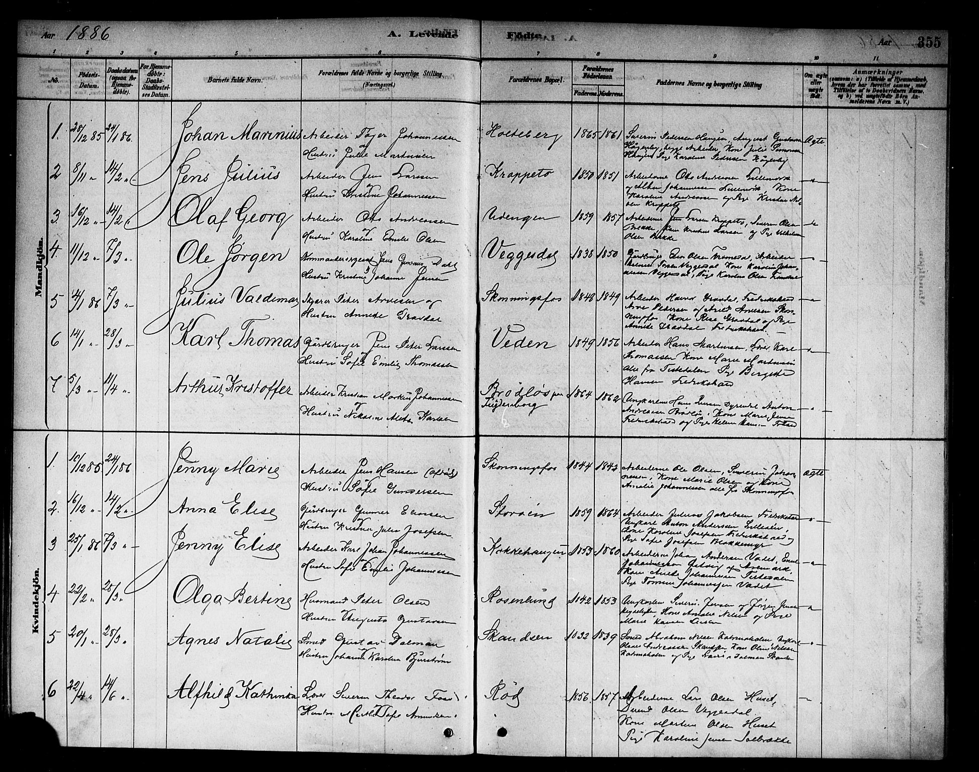 Berg prestekontor Kirkebøker, AV/SAO-A-10902/F/Fb/L0001: Parish register (official) no. II 1, 1878-1887, p. 355