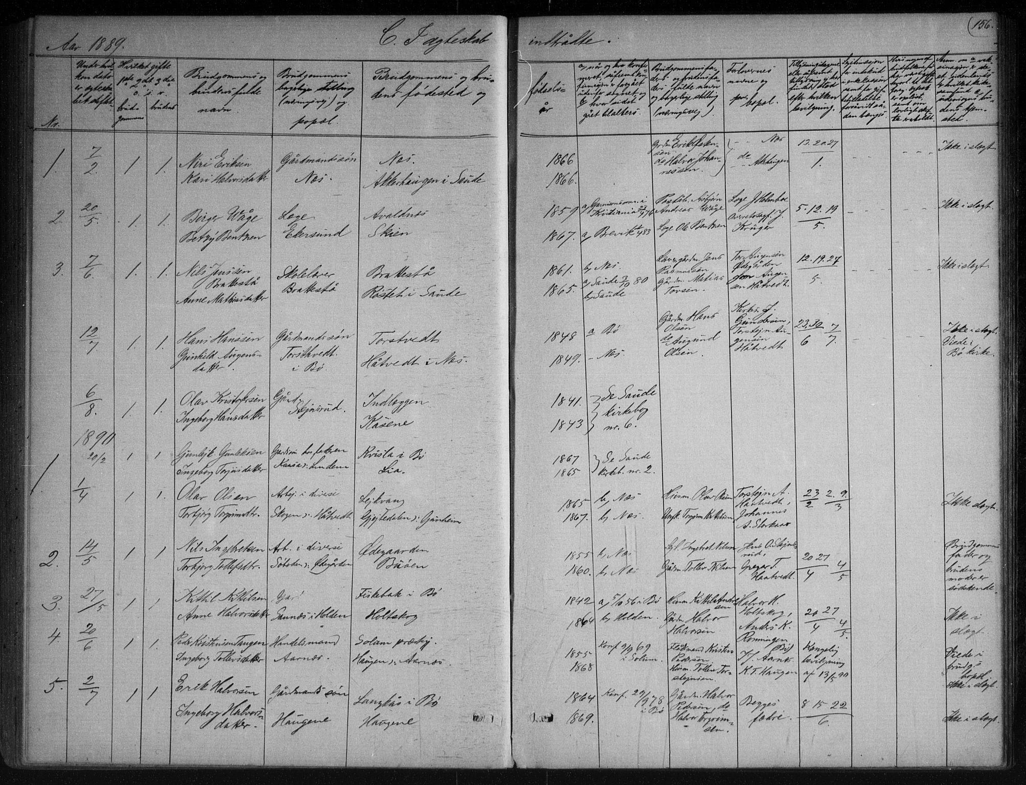 Sauherad kirkebøker, AV/SAKO-A-298/G/Gb/L0002: Parish register (copy) no. II 2, 1866-1897, p. 156