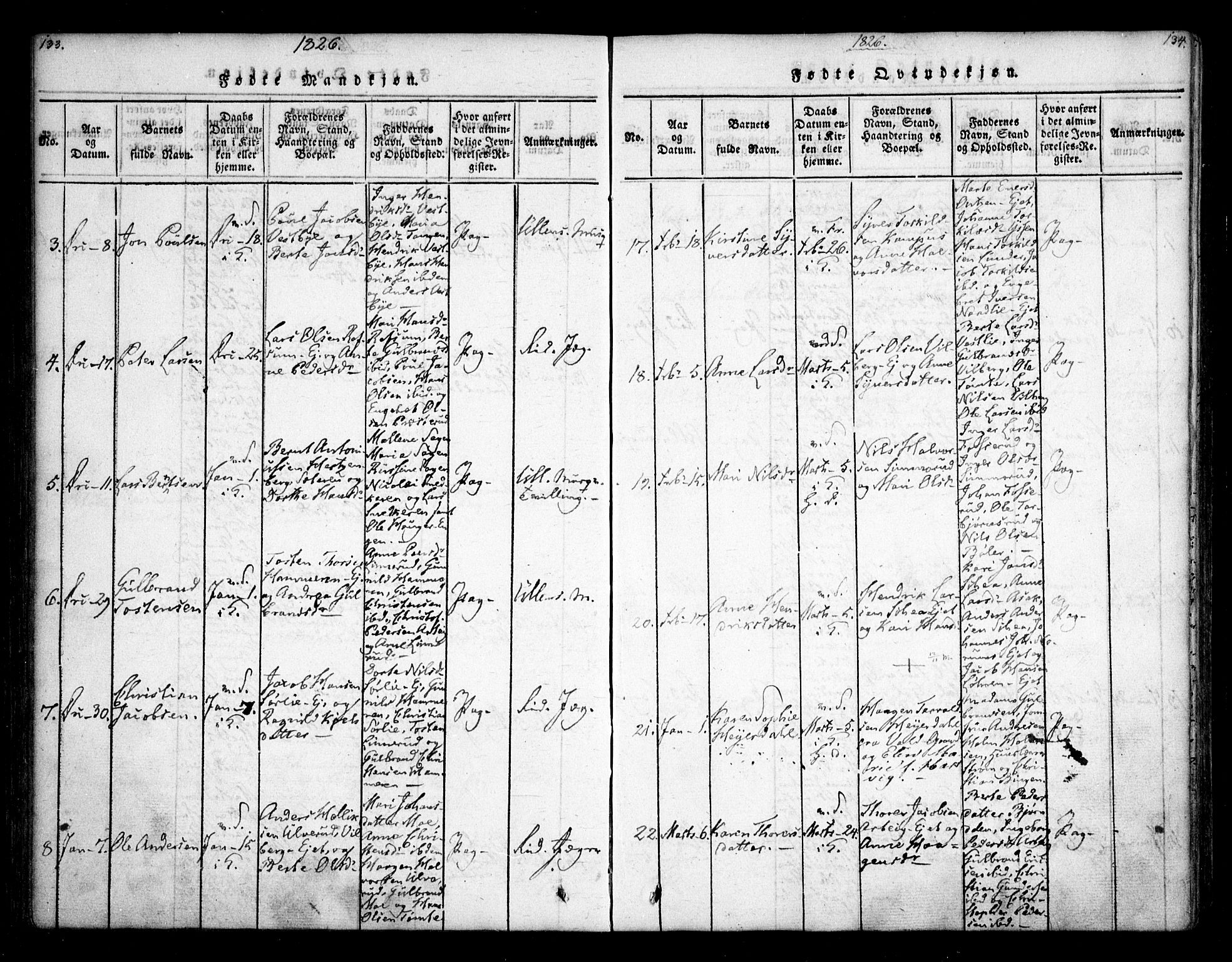 Sørum prestekontor Kirkebøker, AV/SAO-A-10303/F/Fa/L0003: Parish register (official) no. I 3, 1814-1829, p. 133-134