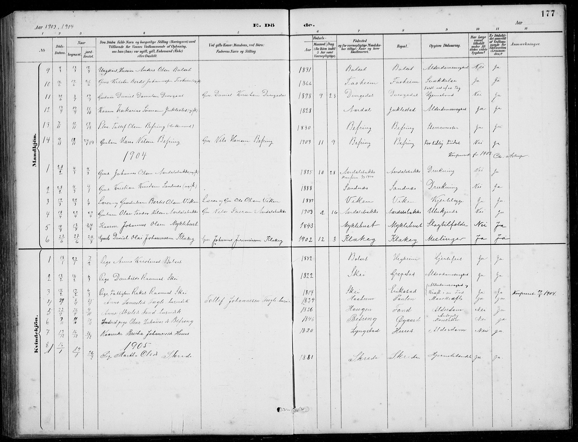 Jølster sokneprestembete, SAB/A-80701/H/Hab/Habb/L0002: Parish register (copy) no. B 2, 1887-1920, p. 177