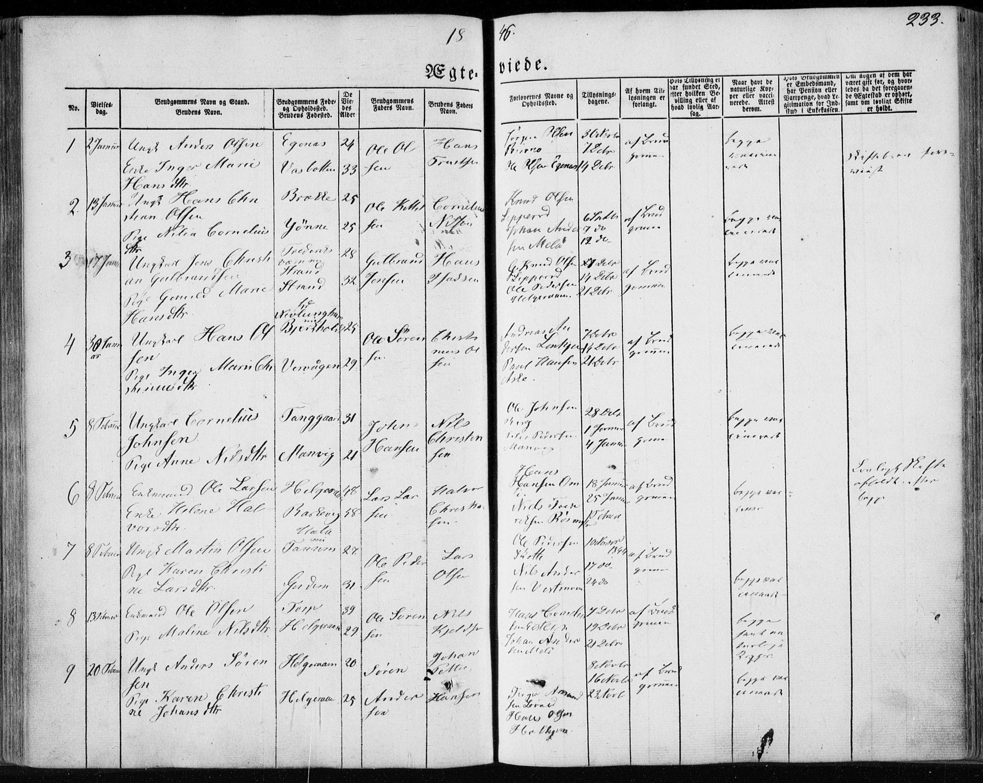 Brunlanes kirkebøker, SAKO/A-342/F/Fa/L0004: Parish register (official) no. I 4, 1846-1862, p. 233