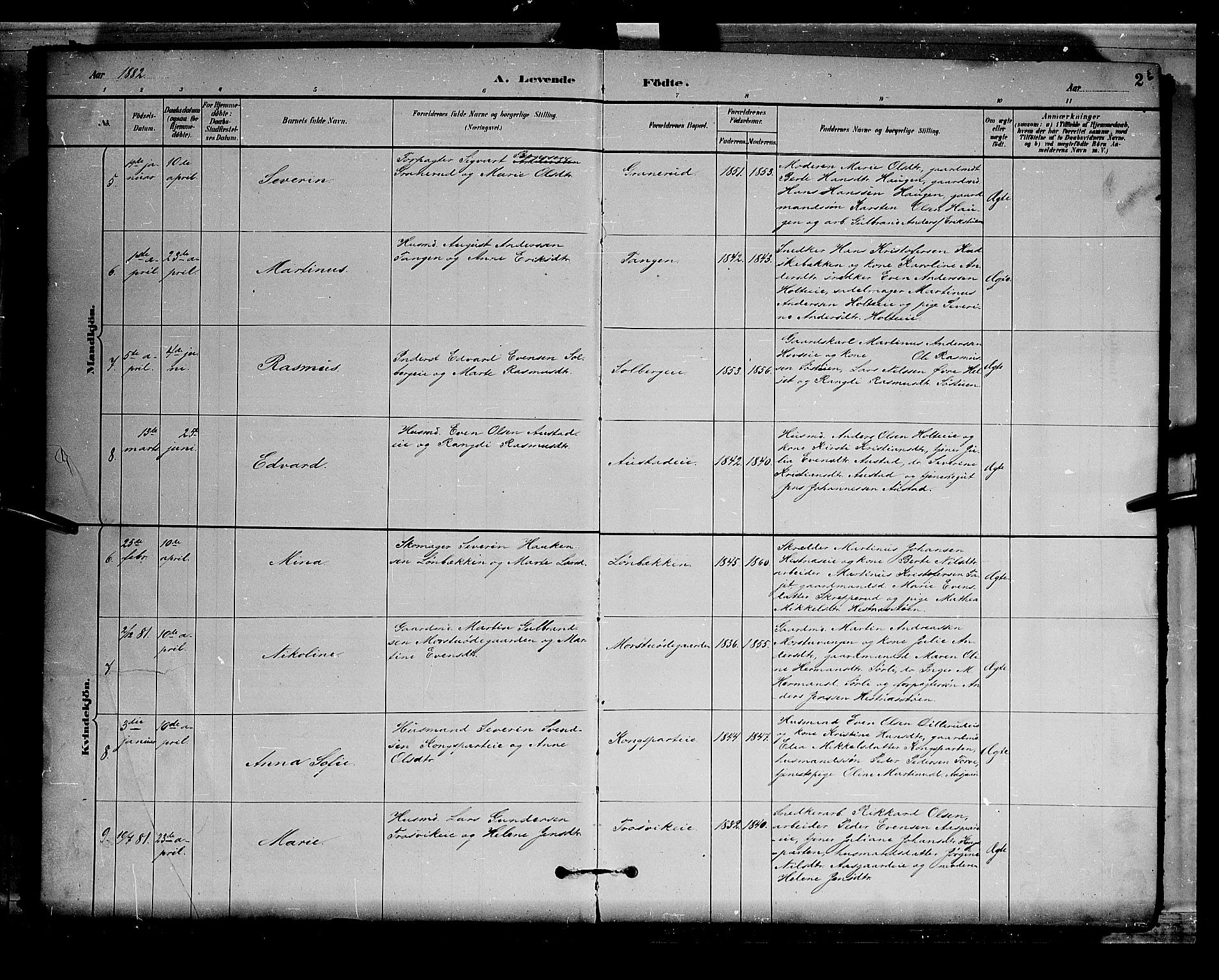 Stange prestekontor, AV/SAH-PREST-002/L/L0008: Parish register (copy) no. 8, 1882-1895, p. 2