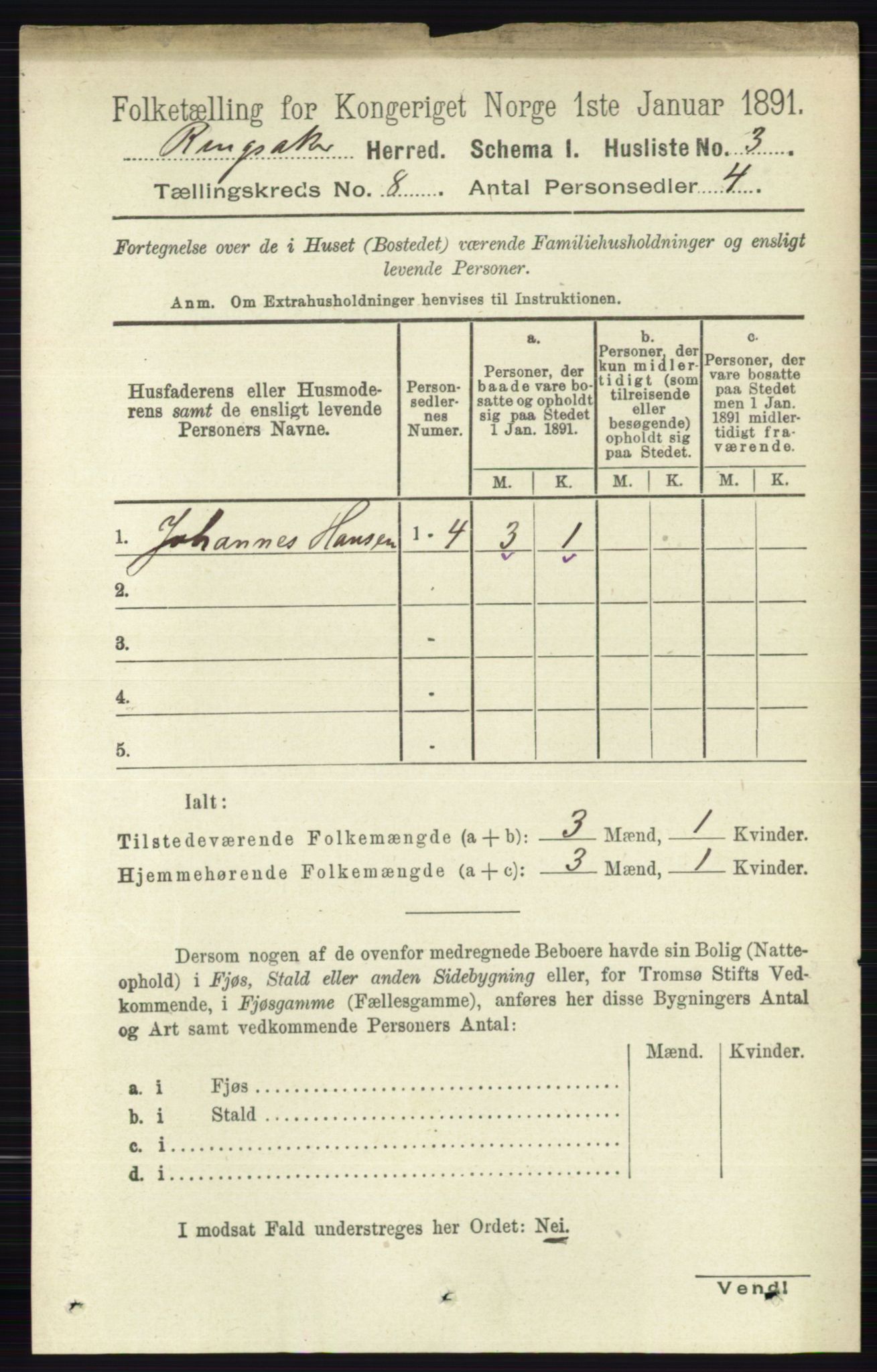 RA, 1891 census for 0412 Ringsaker, 1891, p. 4378