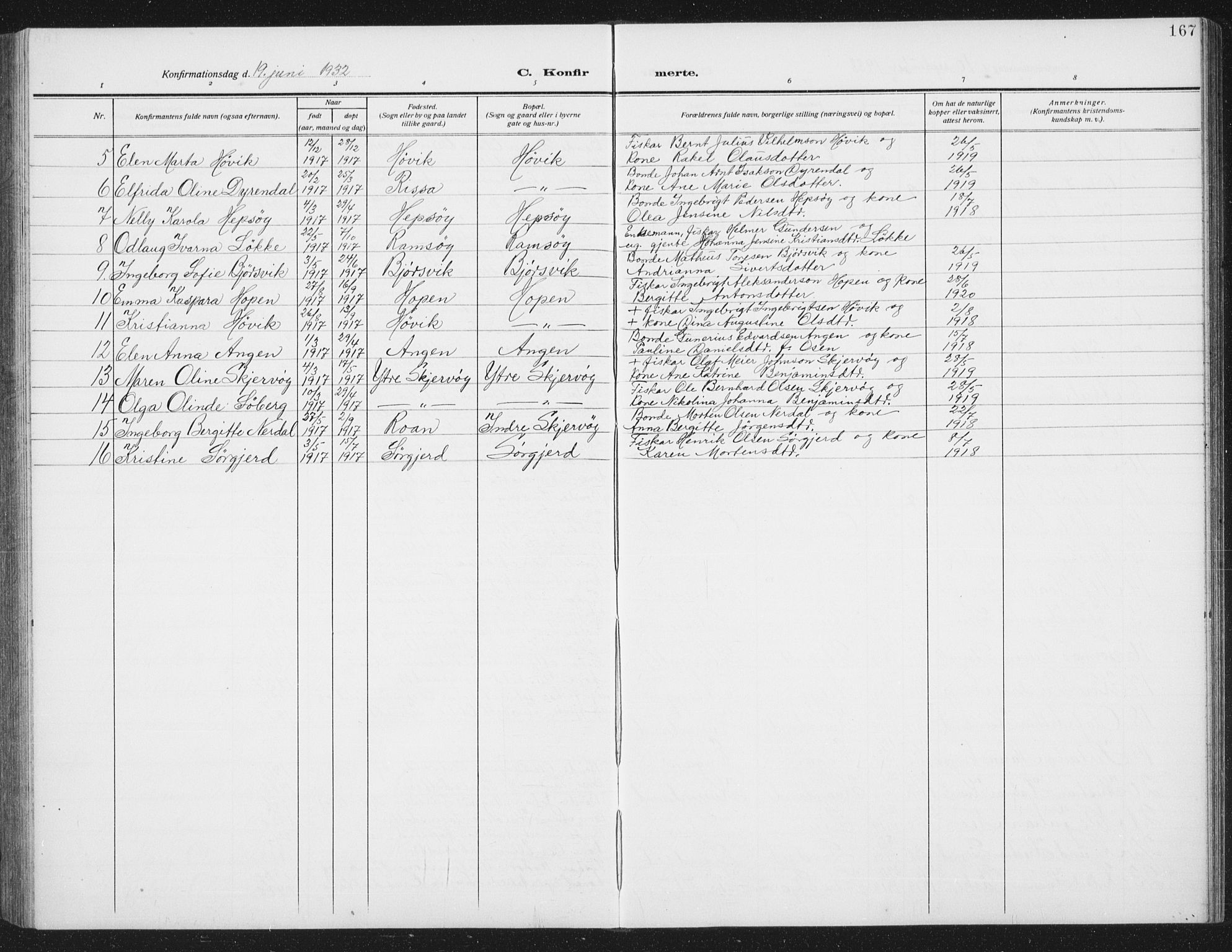 Ministerialprotokoller, klokkerbøker og fødselsregistre - Sør-Trøndelag, SAT/A-1456/658/L0727: Parish register (copy) no. 658C03, 1909-1935, p. 167