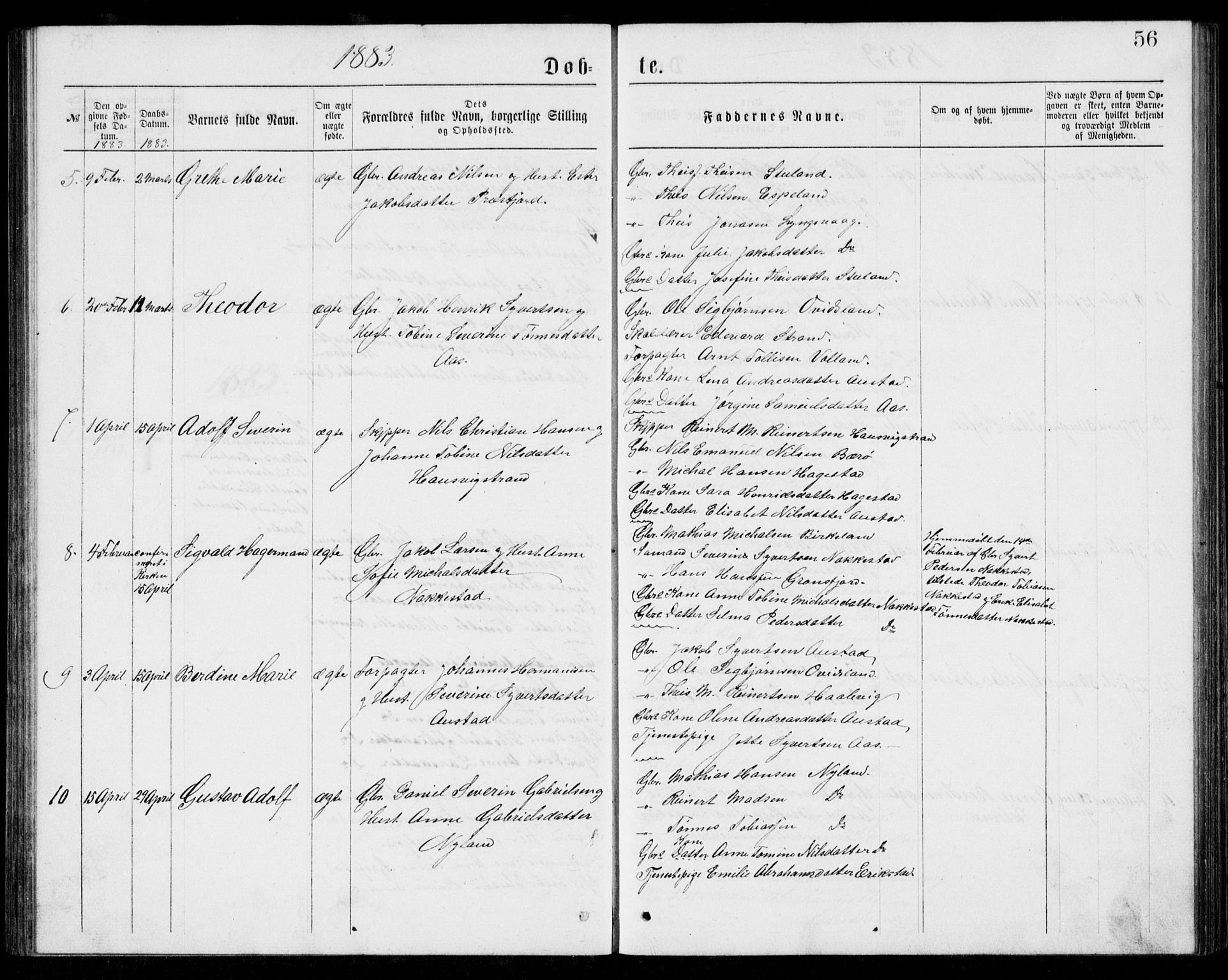 Lyngdal sokneprestkontor, AV/SAK-1111-0029/F/Fb/Fba/L0002: Parish register (copy) no. B 2, 1876-1886, p. 56