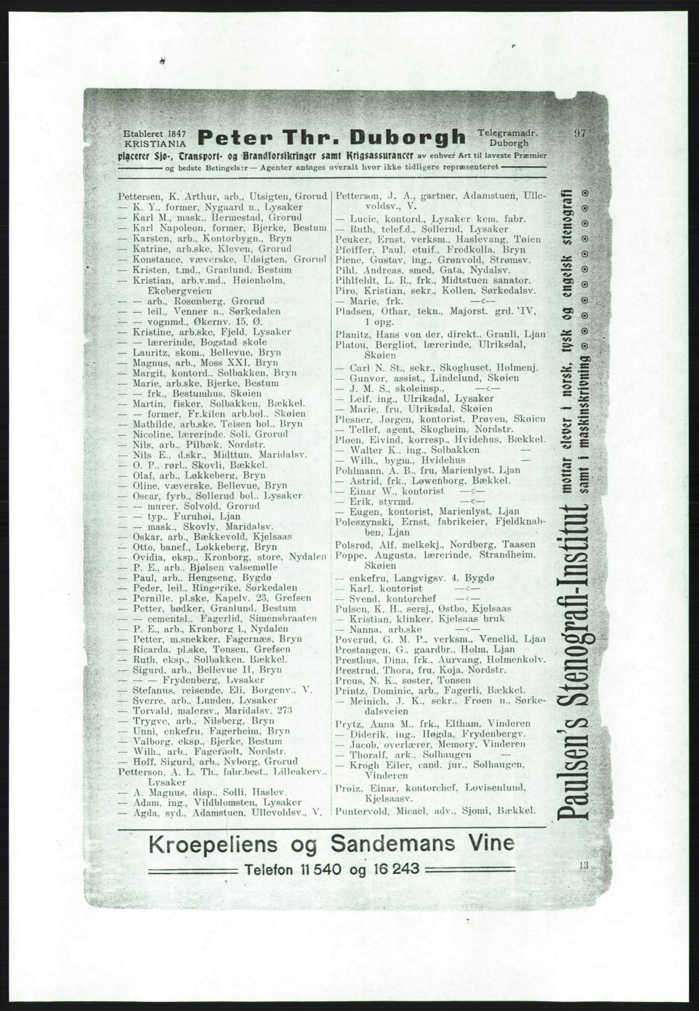 Aker adressebok/adressekalender, PUBL/001/A/001: Akers adressebok, 1916-1917, p. 97