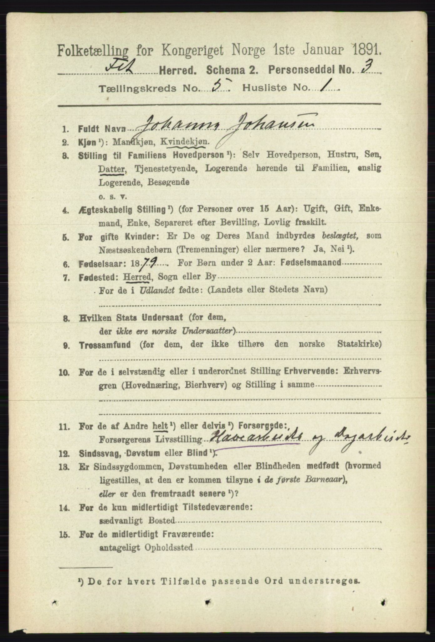 RA, 1891 census for 0227 Fet, 1891, p. 1594