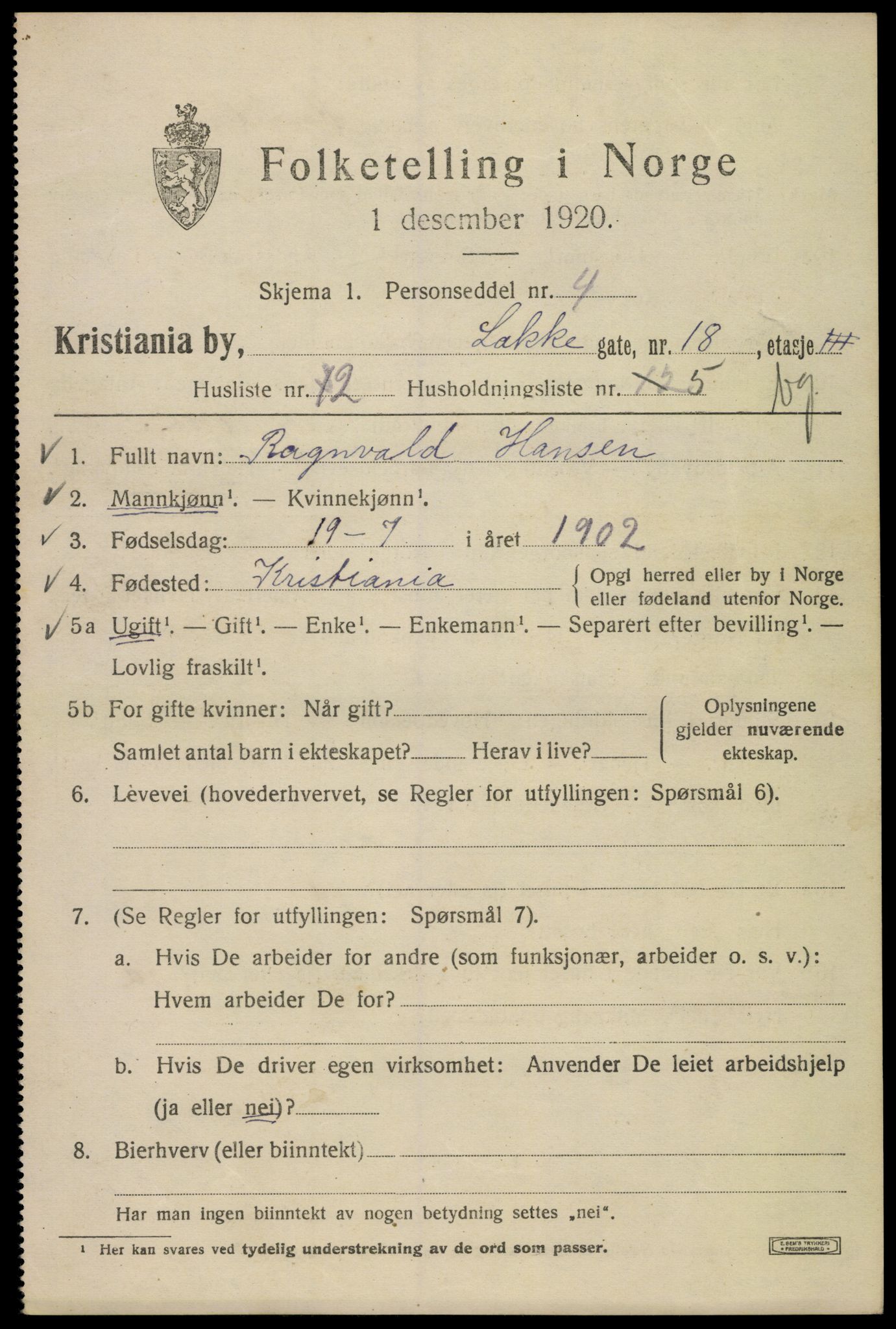 SAO, 1920 census for Kristiania, 1920, p. 355167