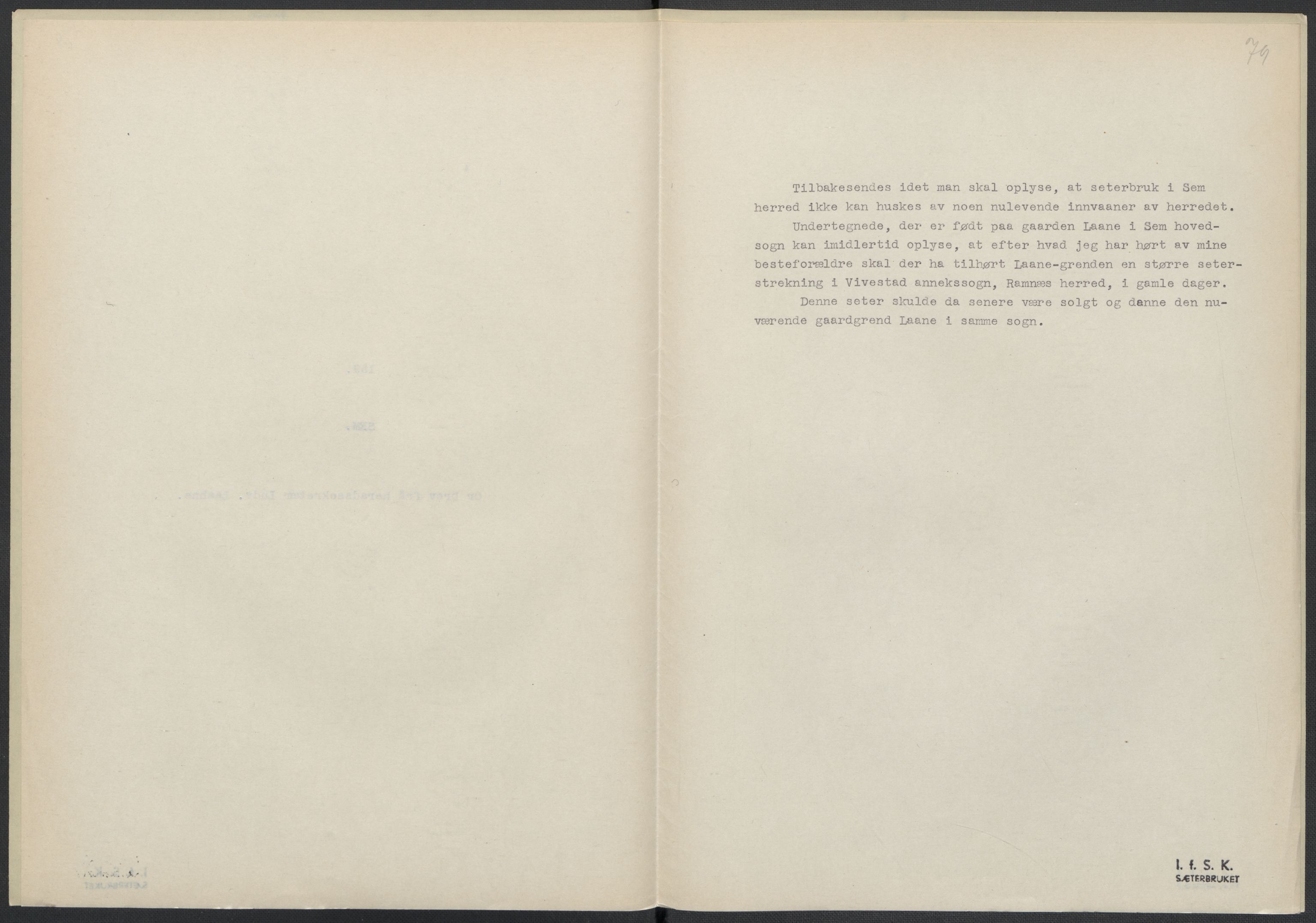 Instituttet for sammenlignende kulturforskning, AV/RA-PA-0424/F/Fc/L0006/0003: Eske B6: / Vestfold (perm XV), 1932-1935, p. 79