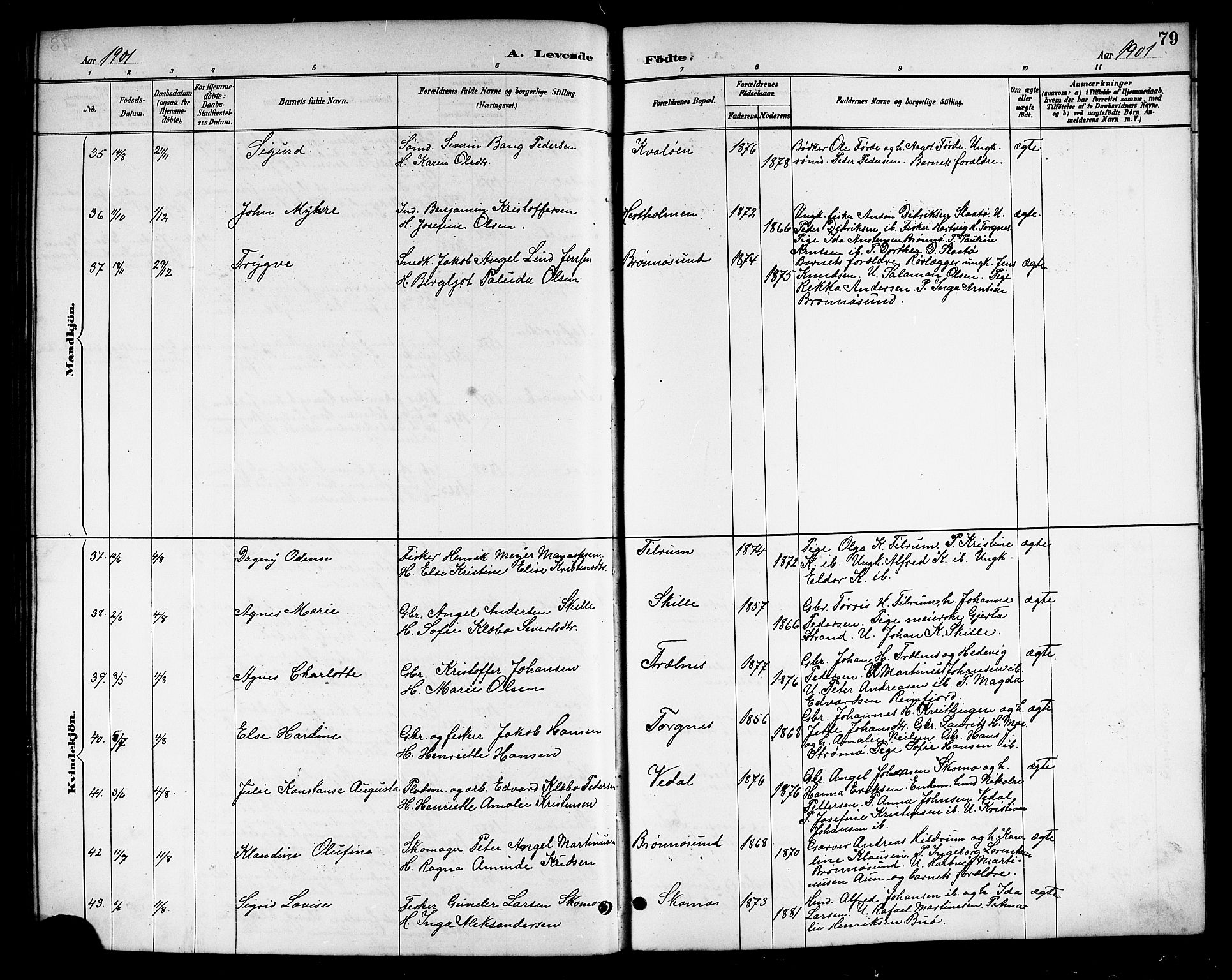 Ministerialprotokoller, klokkerbøker og fødselsregistre - Nordland, AV/SAT-A-1459/813/L0213: Parish register (copy) no. 813C05, 1887-1903, p. 79