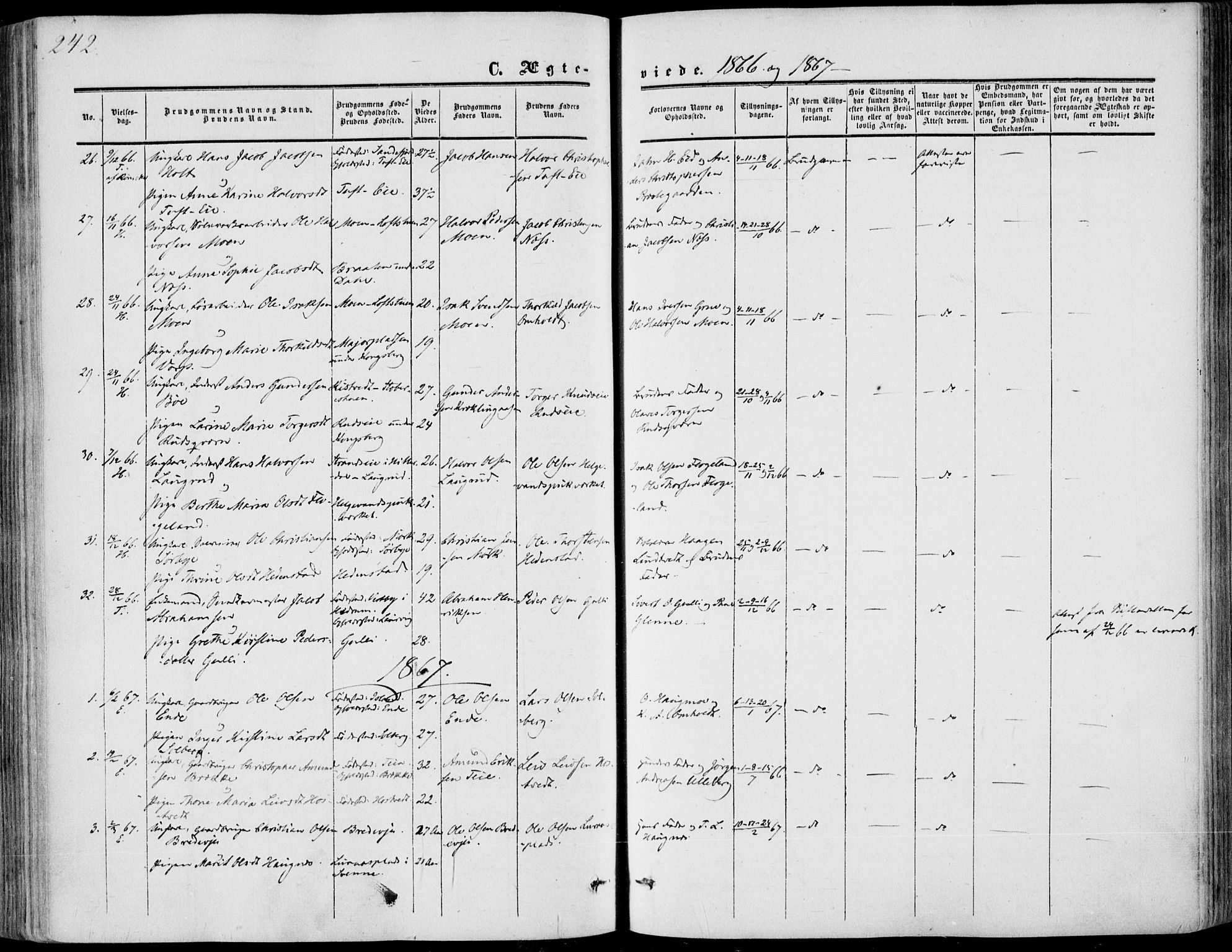 Sandsvær kirkebøker, SAKO/A-244/F/Fa/L0006: Parish register (official) no. I 6, 1857-1868, p. 242