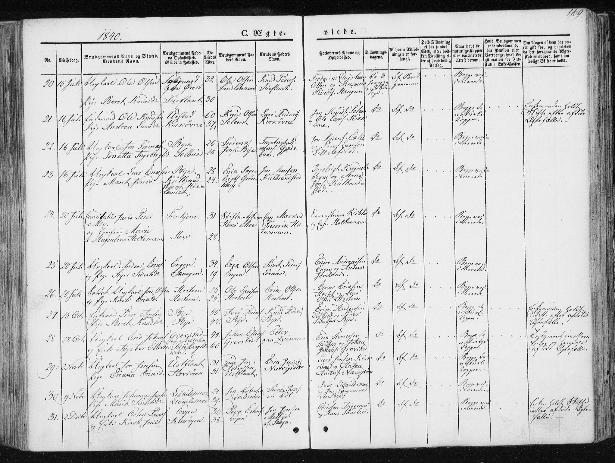 Ministerialprotokoller, klokkerbøker og fødselsregistre - Sør-Trøndelag, AV/SAT-A-1456/668/L0805: Parish register (official) no. 668A05, 1840-1853, p. 169