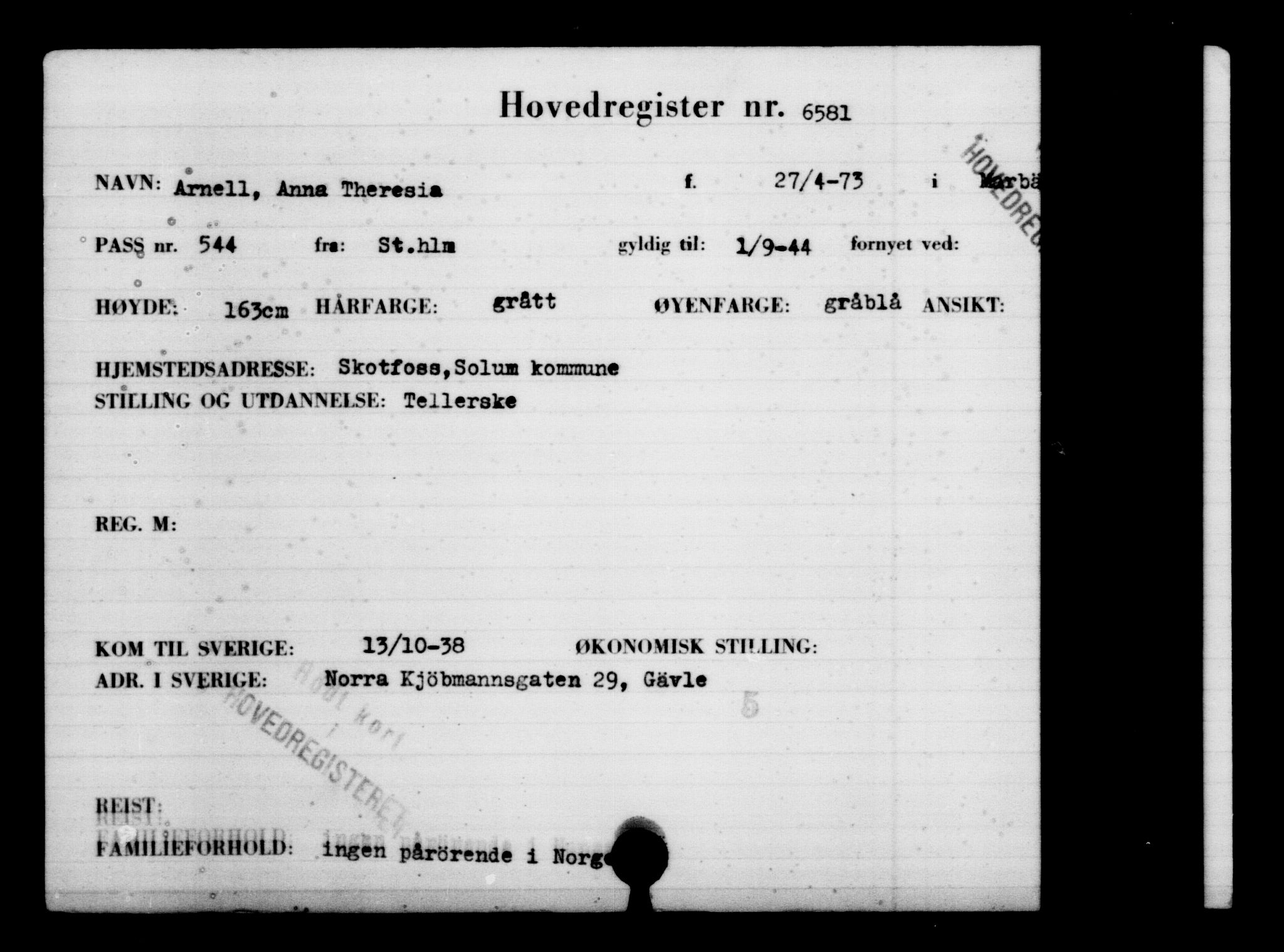 Den Kgl. Norske Legasjons Flyktningskontor, RA/S-6753/V/Va/L0004: Kjesäterkartoteket.  Flyktningenr. 3496-6610, 1940-1945, p. 3646