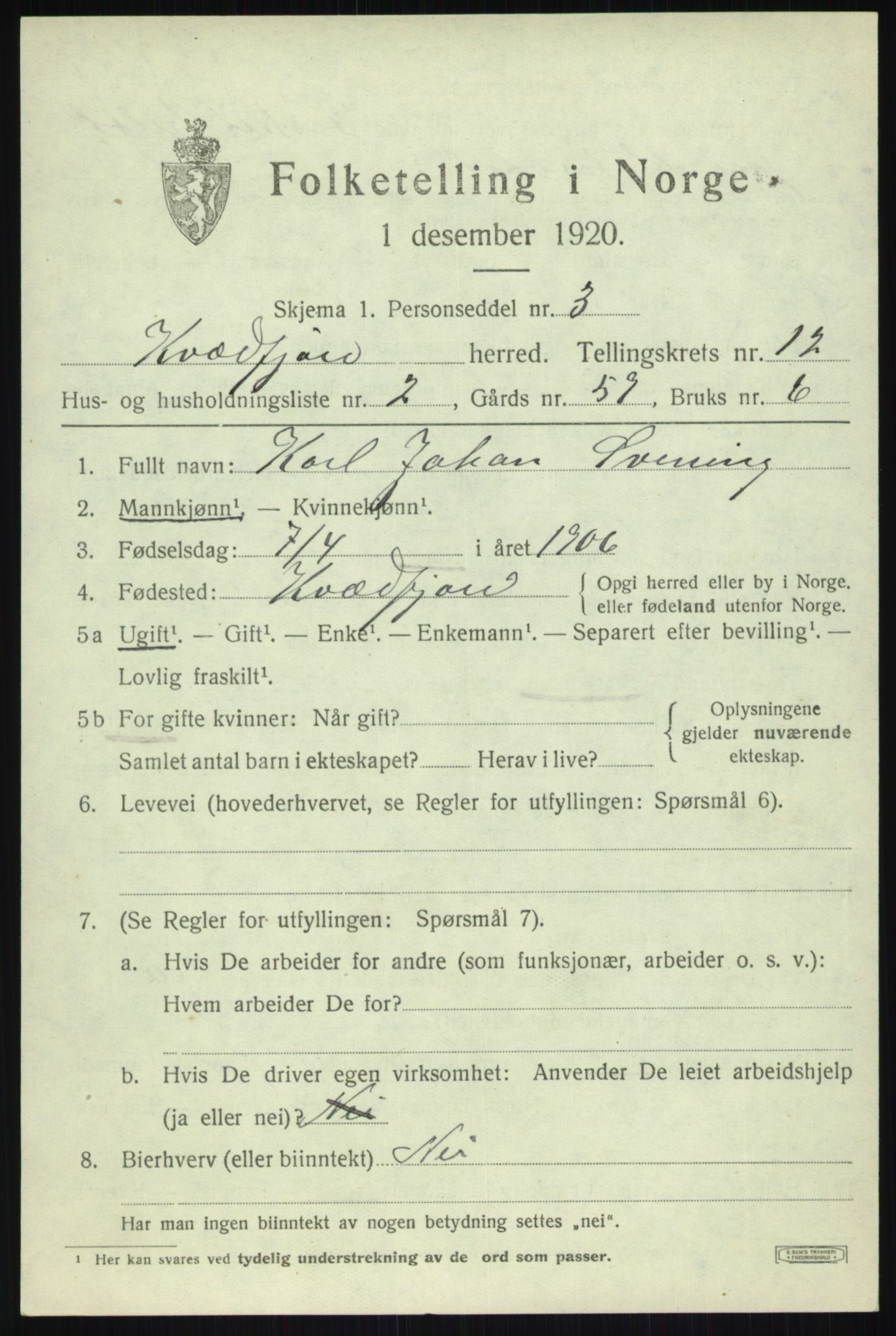 SATØ, 1920 census for Kvæfjord, 1920, p. 5747