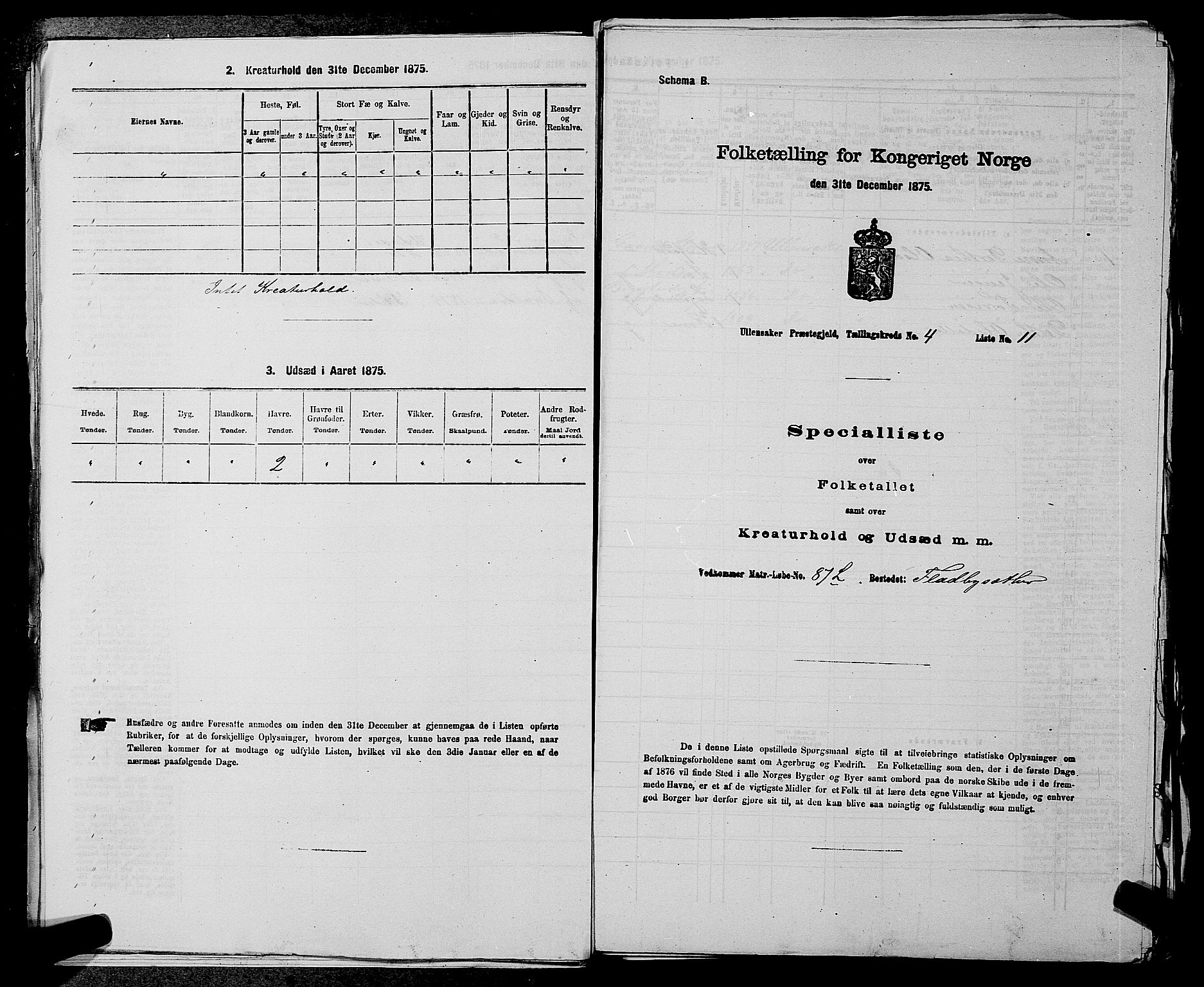 RA, 1875 census for 0235P Ullensaker, 1875, p. 491