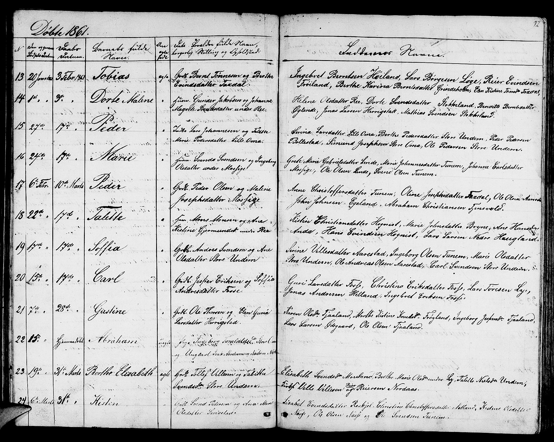 Lye sokneprestkontor, AV/SAST-A-101794/001/30BB/L0002: Parish register (copy) no. B 2, 1852-1867, p. 92