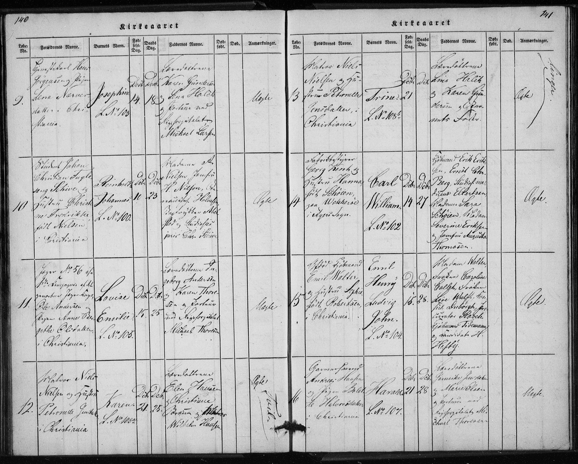 Rikshospitalet prestekontor Kirkebøker, SAO/A-10309b/K/L0001/0001: Baptism register no. 1.1, 1834-1842, p. 140-141