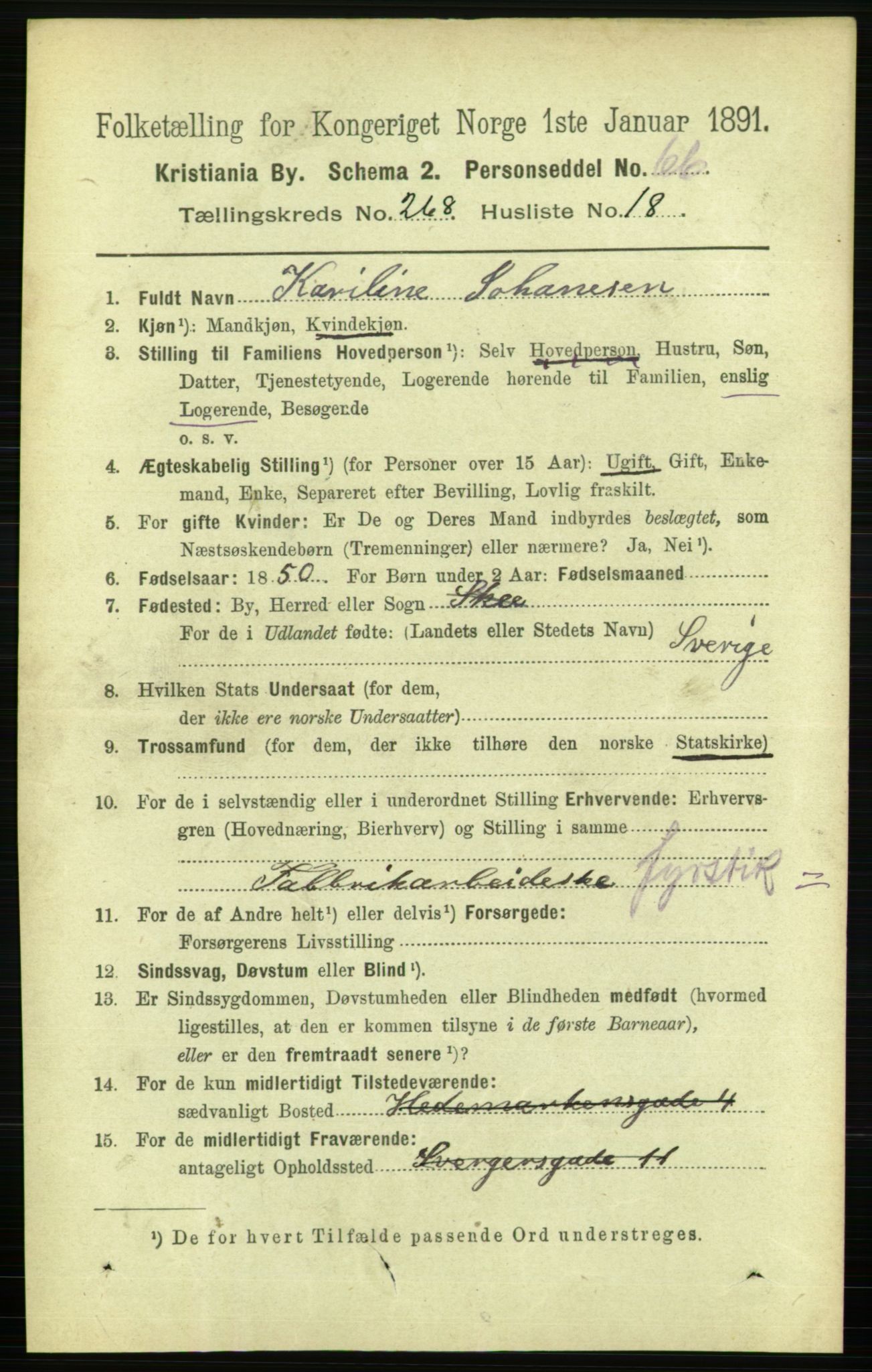 RA, 1891 census for 0301 Kristiania, 1891, p. 162588