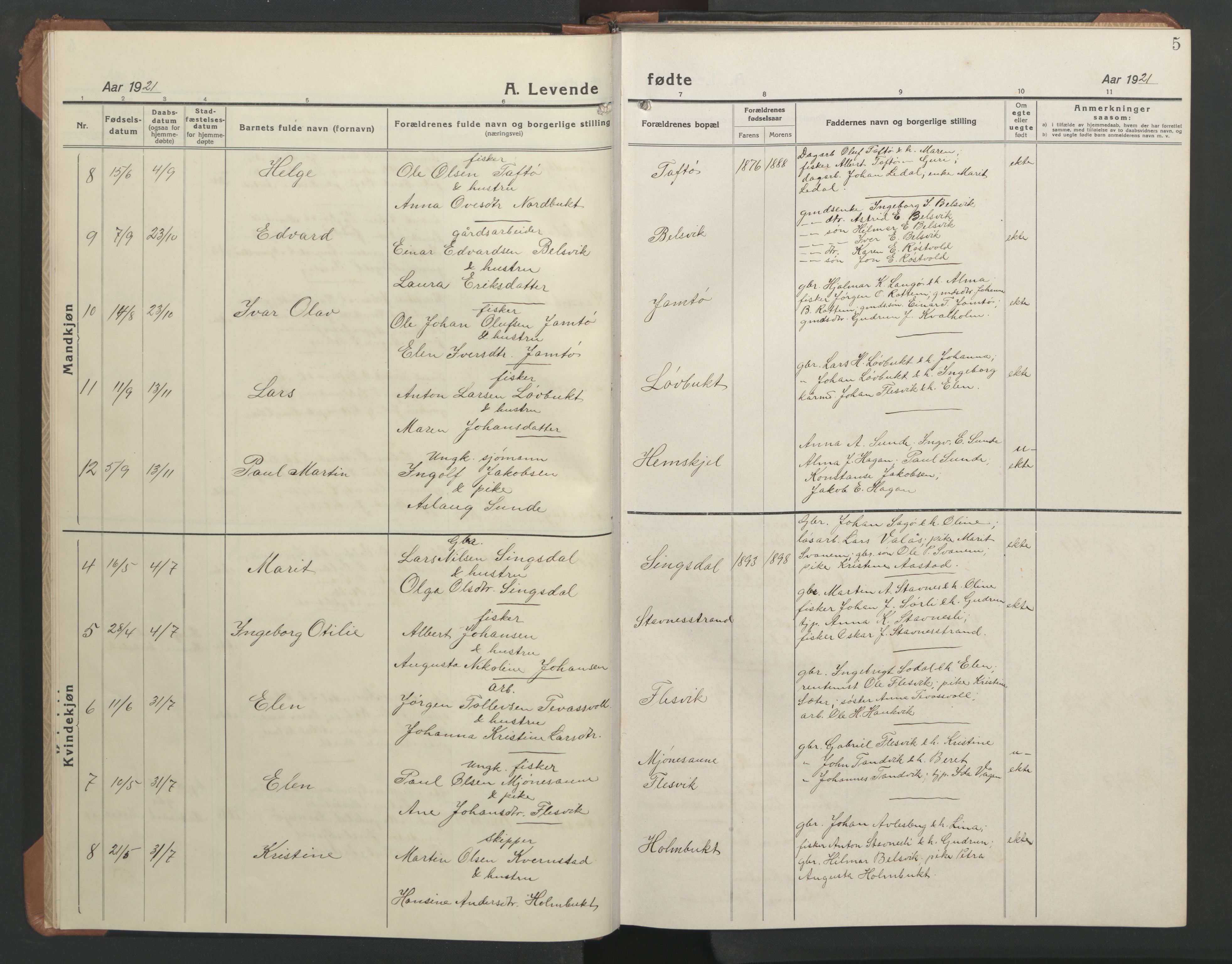 Ministerialprotokoller, klokkerbøker og fødselsregistre - Sør-Trøndelag, SAT/A-1456/633/L0521: Parish register (copy) no. 633C03, 1921-1946, p. 5