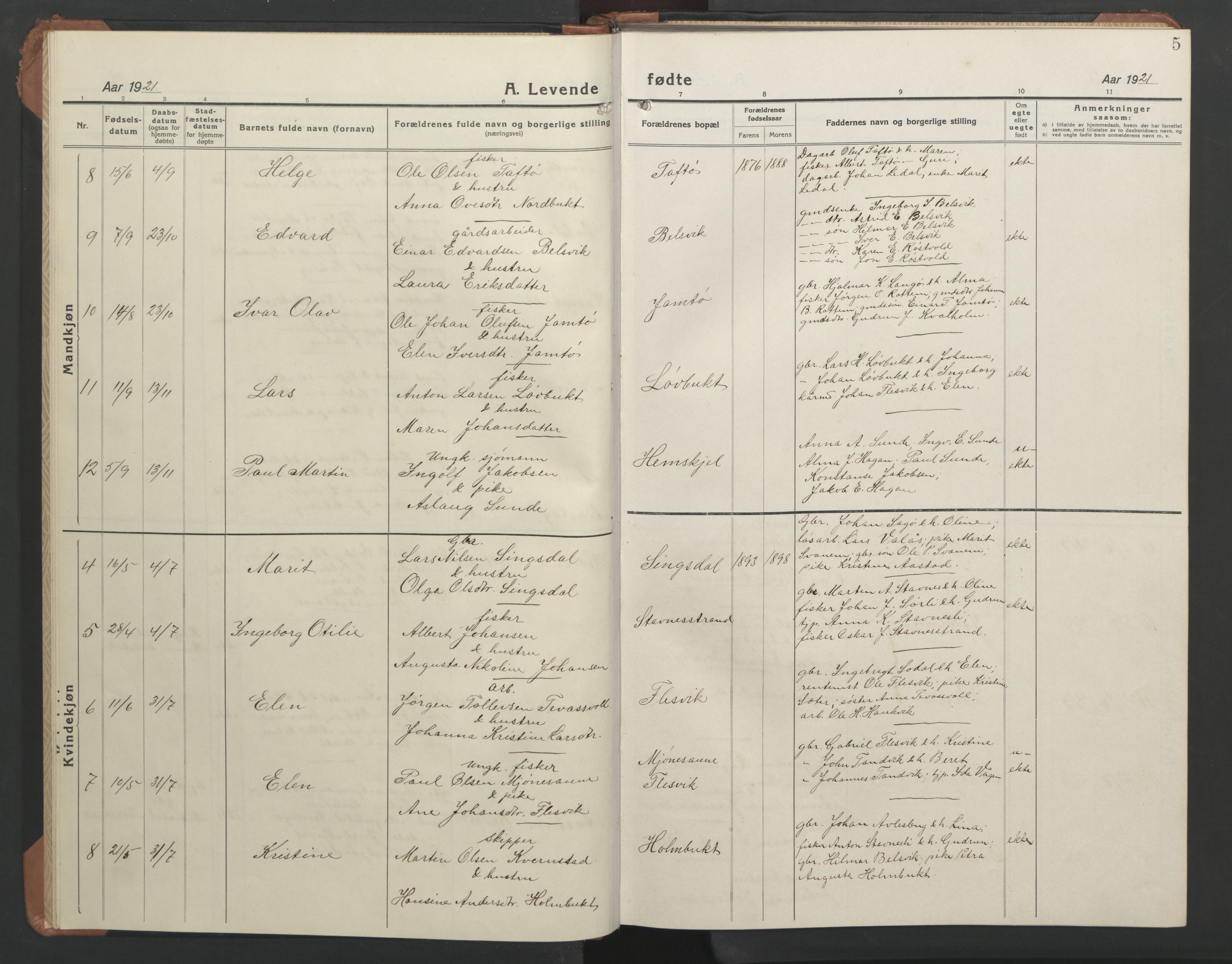 Ministerialprotokoller, klokkerbøker og fødselsregistre - Sør-Trøndelag, AV/SAT-A-1456/633/L0521: Parish register (copy) no. 633C03, 1921-1946, p. 5