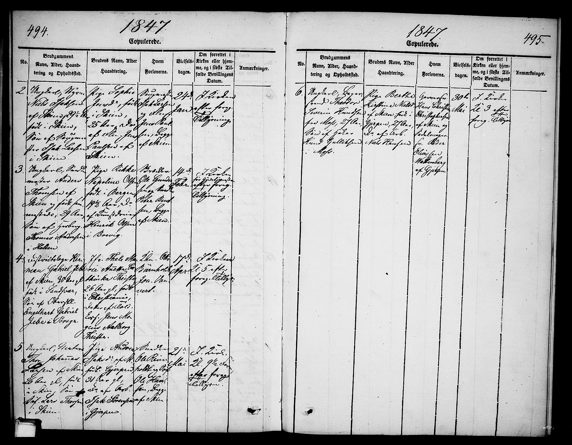 Skien kirkebøker, SAKO/A-302/G/Ga/L0003: Parish register (copy) no. 3, 1843-1847, p. 494-495