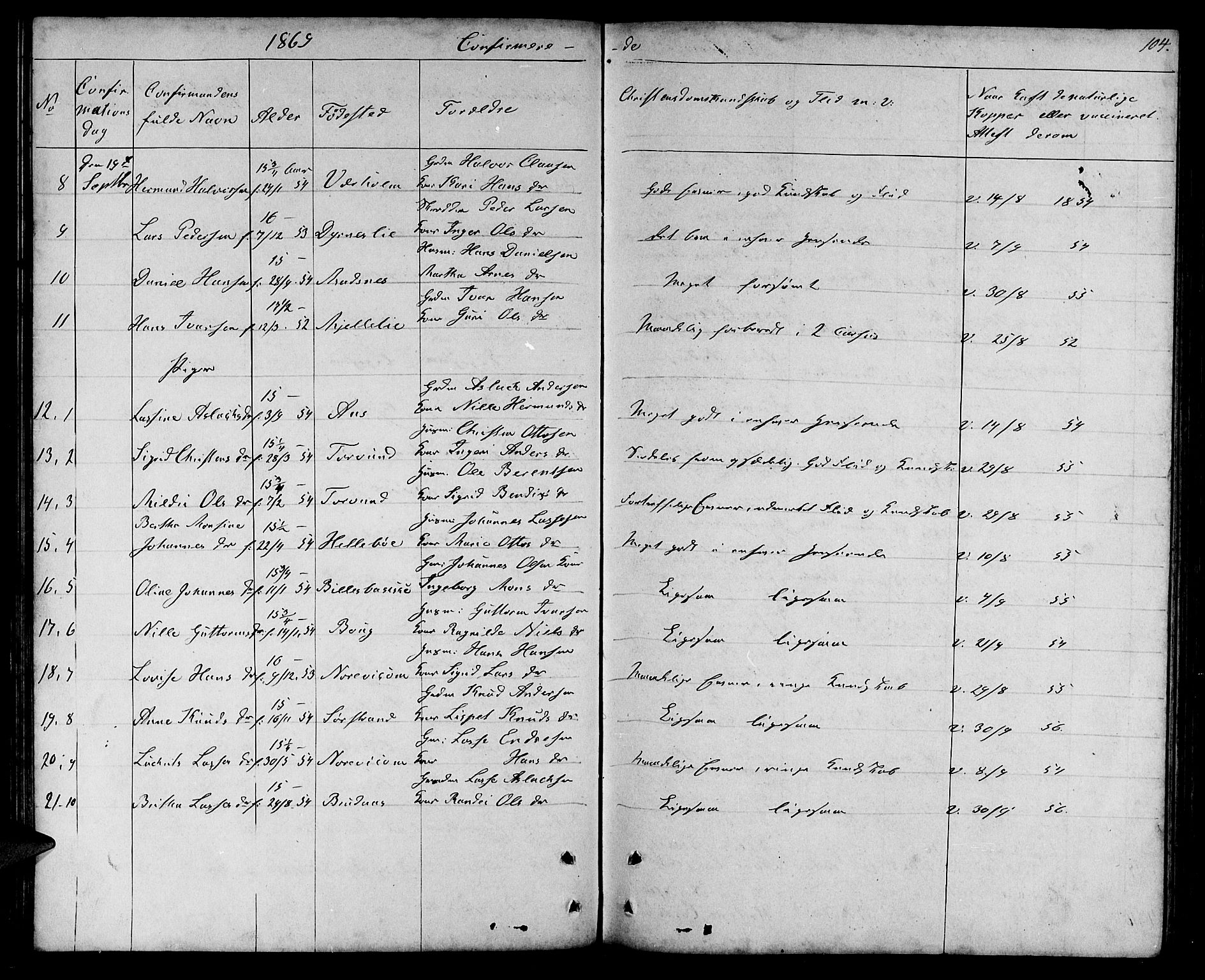 Lavik sokneprestembete, SAB/A-80901: Parish register (copy) no. A 1, 1854-1881, p. 104