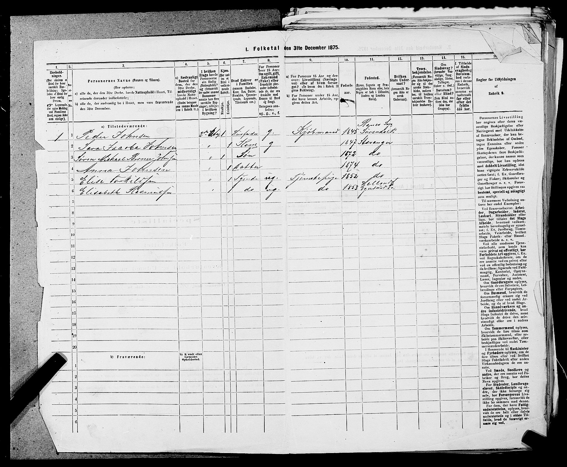 SAST, 1875 census for 1103 Stavanger, 1875, p. 1385