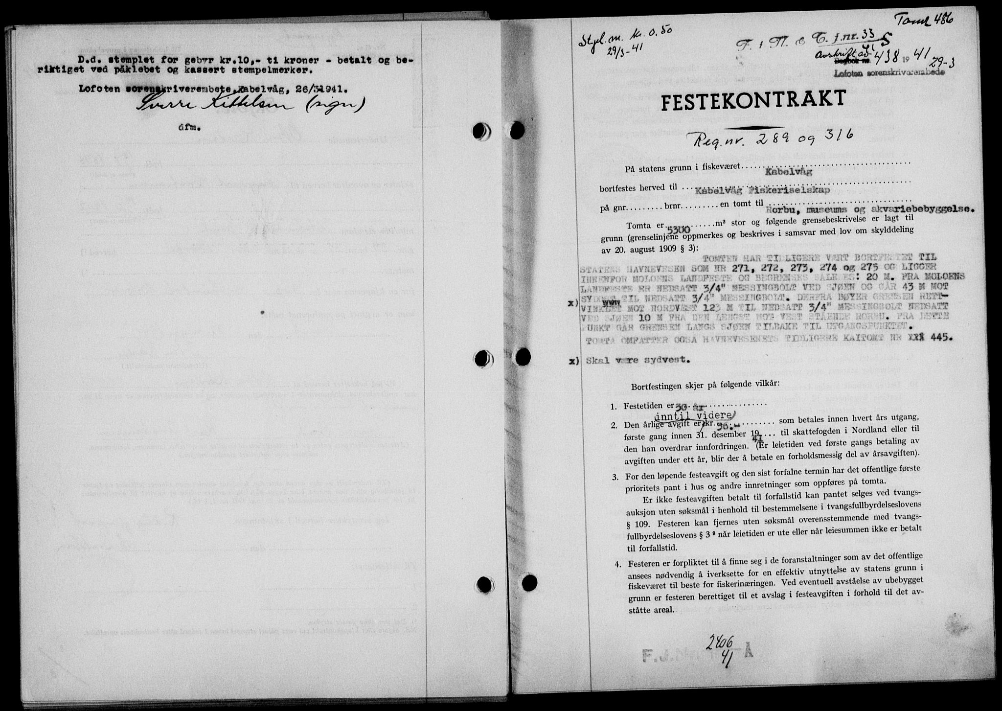 Lofoten sorenskriveri, SAT/A-0017/1/2/2C/L0008a: Mortgage book no. 8a, 1940-1941, Diary no: : 438/1941