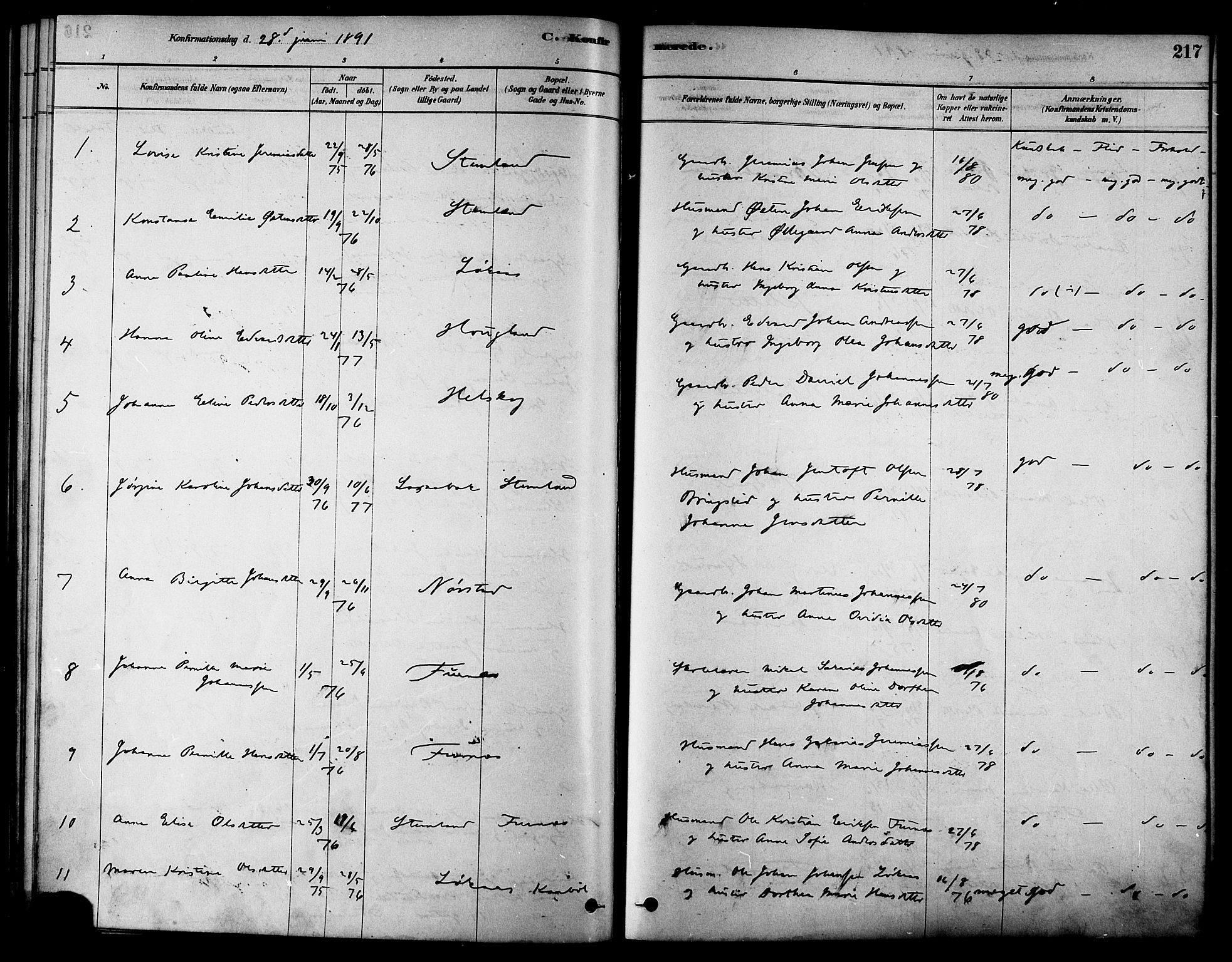 Ministerialprotokoller, klokkerbøker og fødselsregistre - Nordland, SAT/A-1459/852/L0740: Parish register (official) no. 852A10, 1878-1894, p. 217