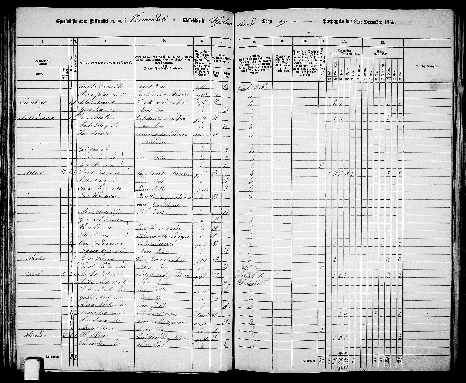 RA, 1865 census for Hjelmeland, 1865, p. 64