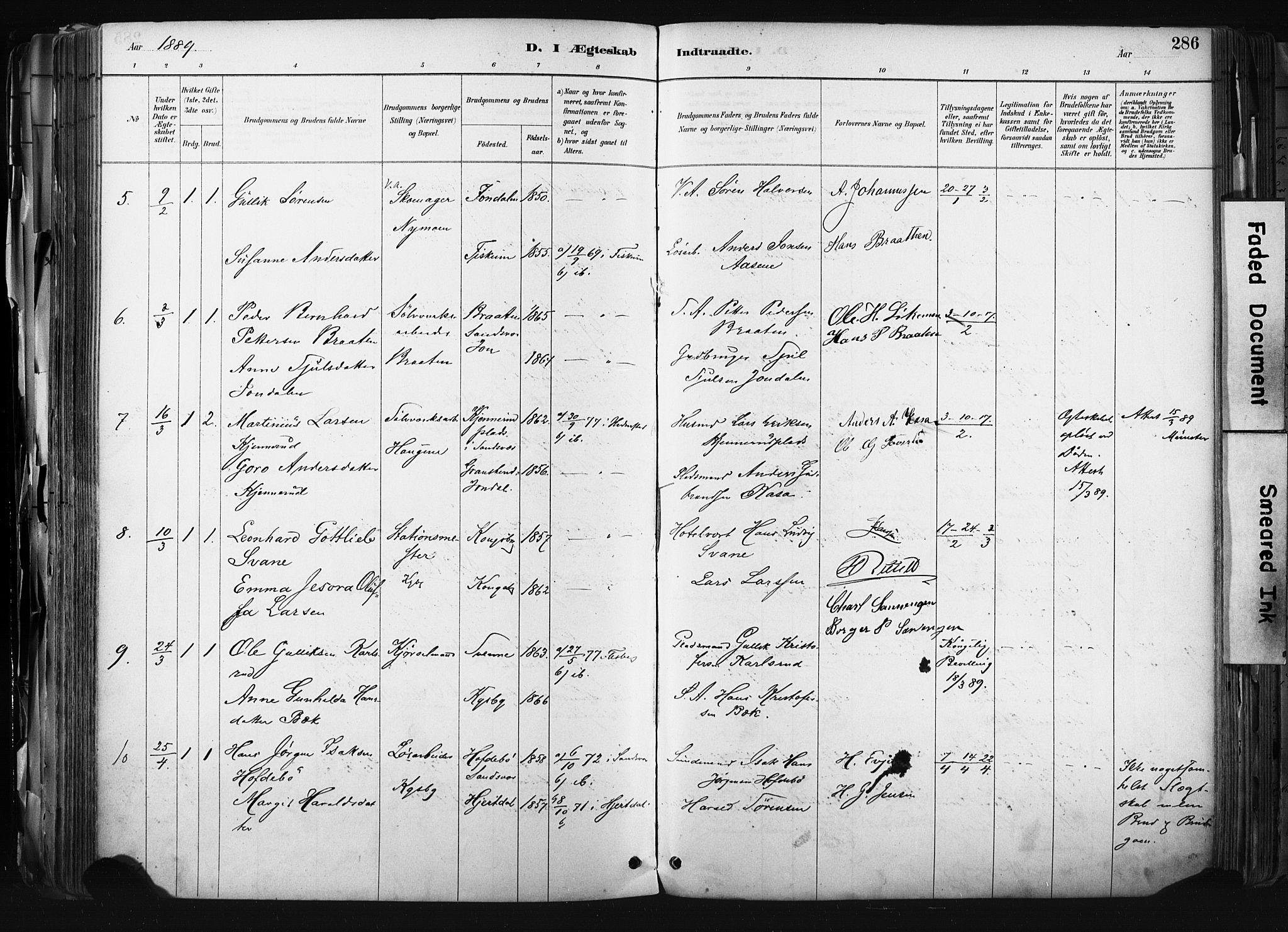 Kongsberg kirkebøker, AV/SAKO-A-22/F/Fb/L0002: Parish register (official) no. II 2, 1886-1896, p. 286