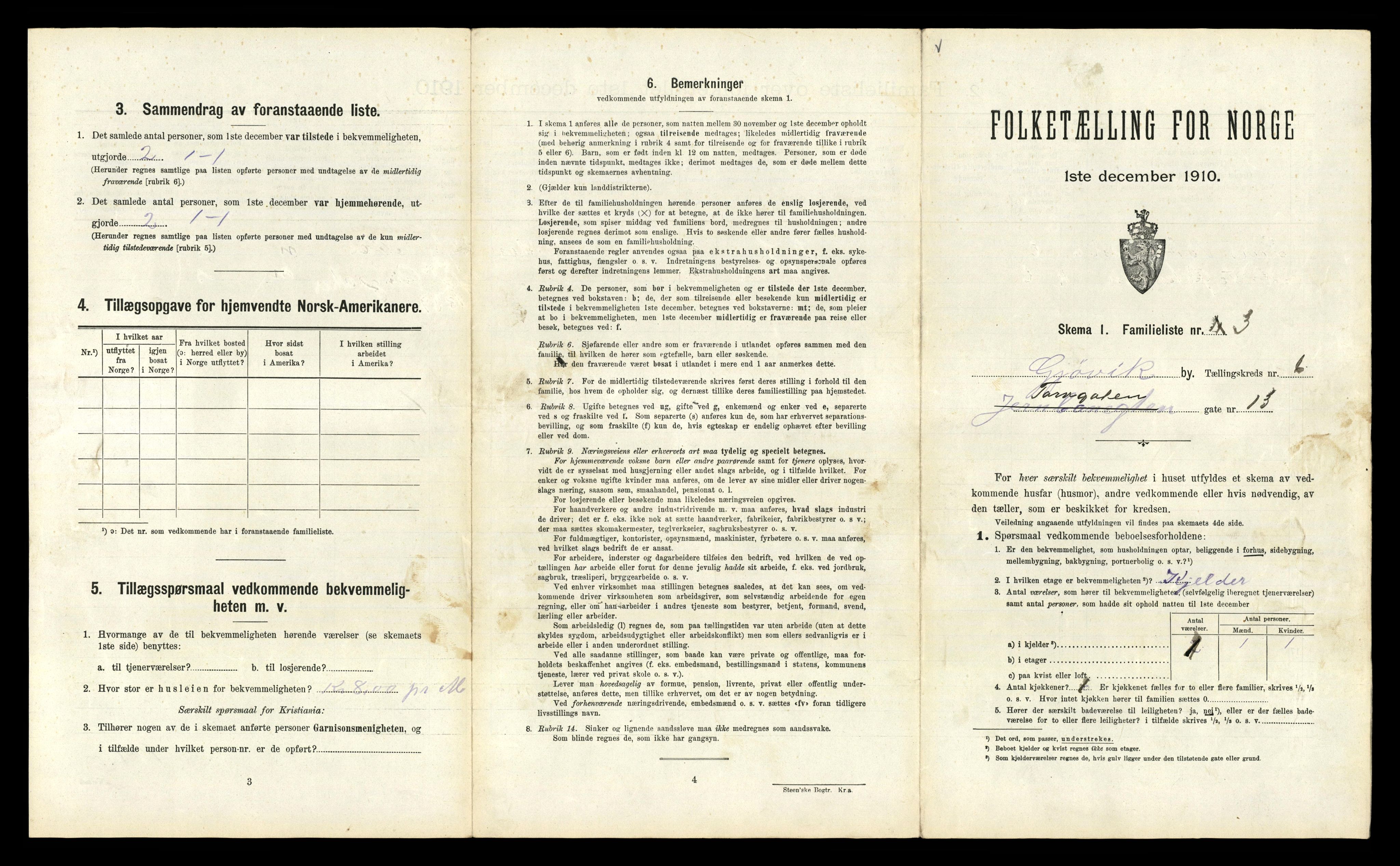 RA, 1910 census for Gjøvik, 1910, p. 1360