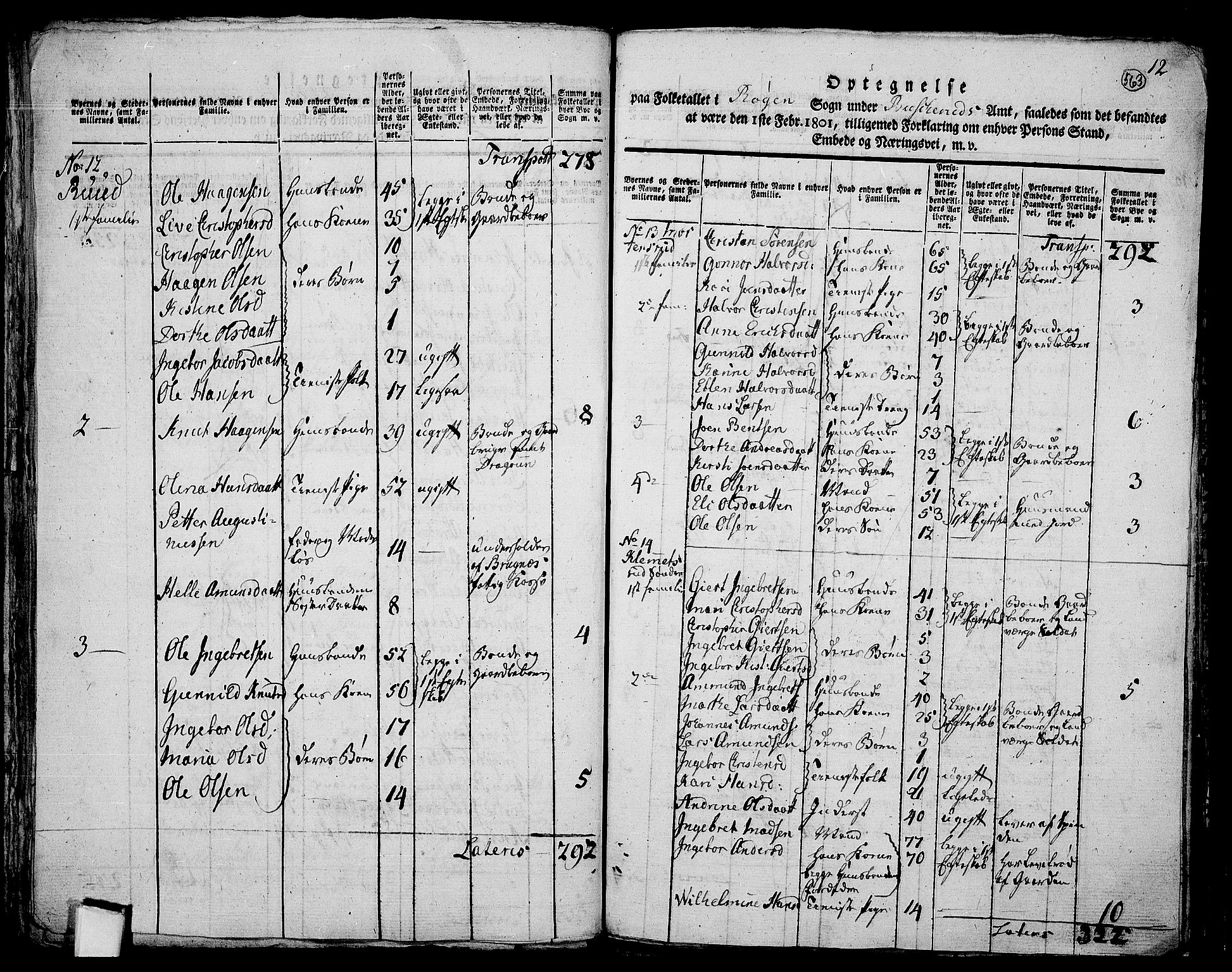 RA, 1801 census for 0627P Røyken, 1801, p. 562b-563a
