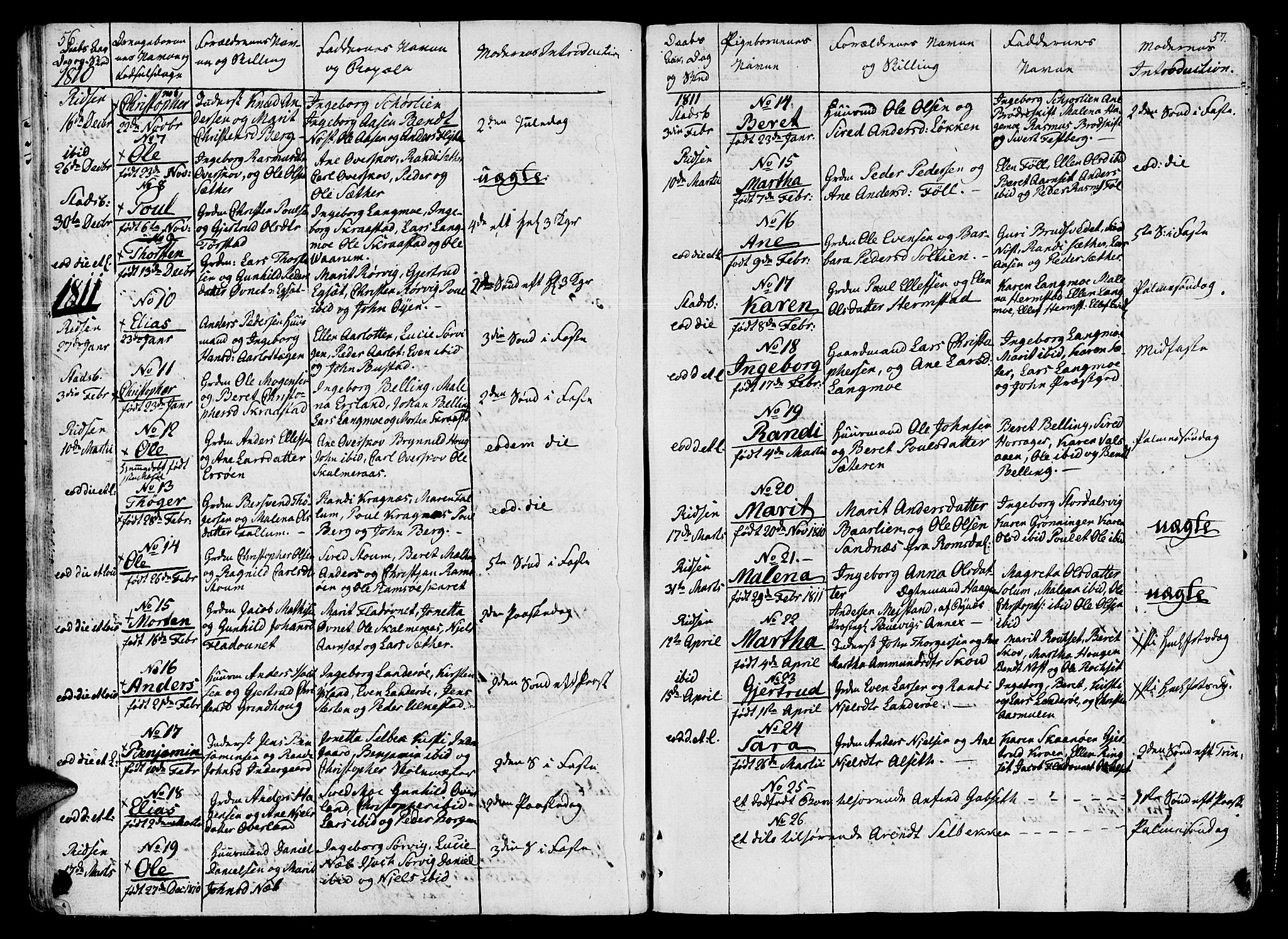 Ministerialprotokoller, klokkerbøker og fødselsregistre - Sør-Trøndelag, SAT/A-1456/646/L0607: Parish register (official) no. 646A05, 1806-1815, p. 56-57