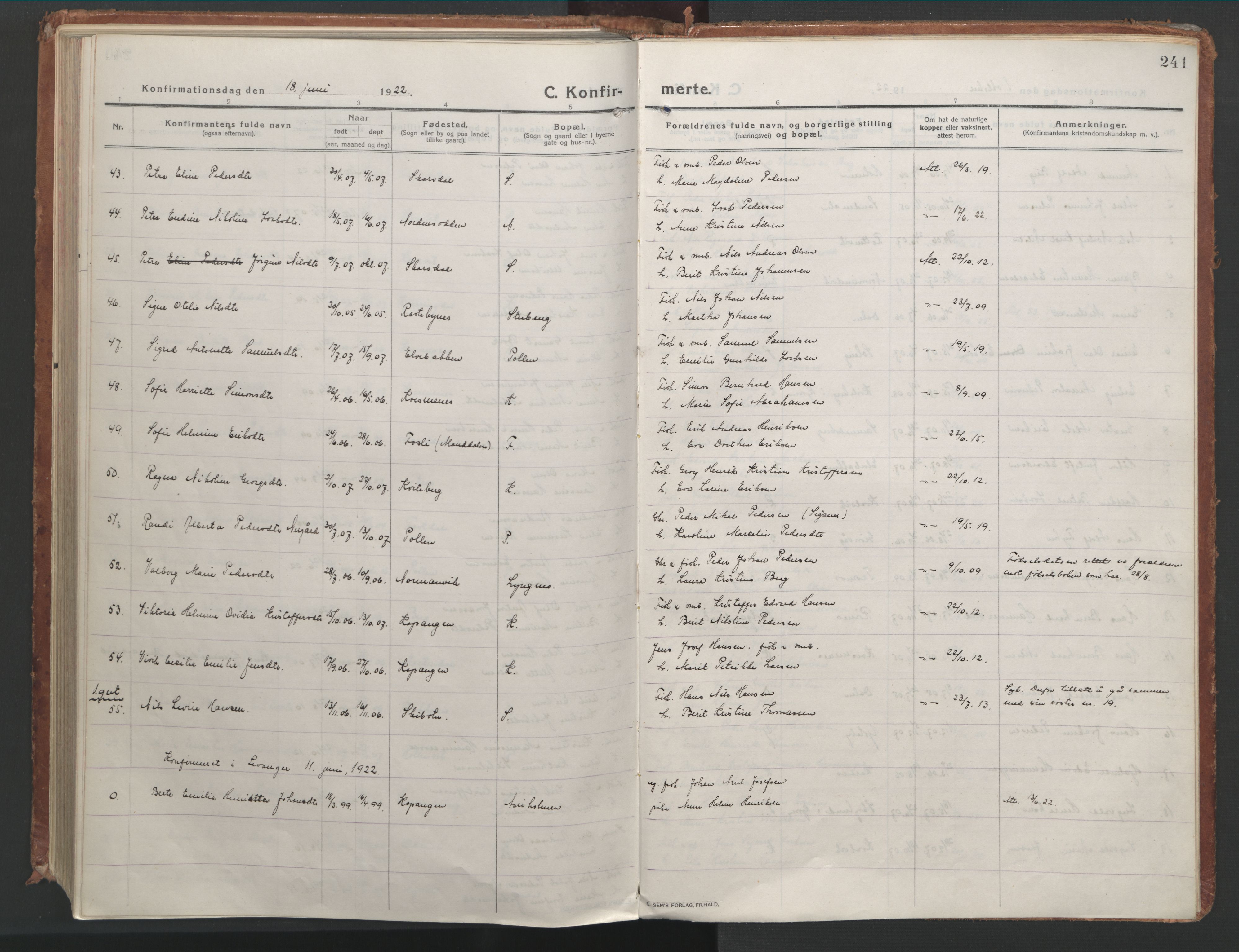 Lyngen sokneprestembete, AV/SATØ-S-1289/H/He/Hea/L0012kirke: Parish register (official) no. 12, 1914-1923, p. 241