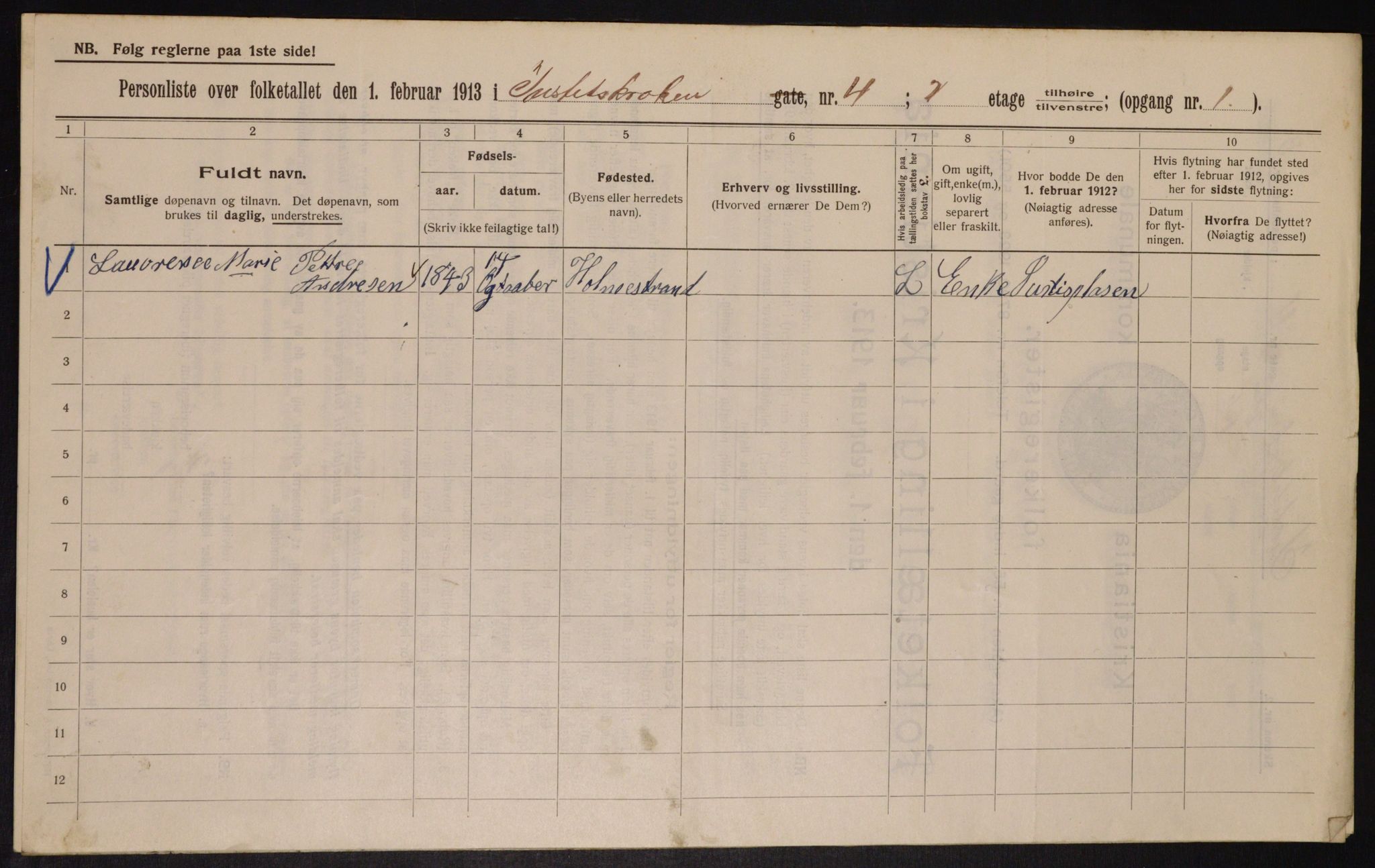 OBA, Municipal Census 1913 for Kristiania, 1913, p. 47445