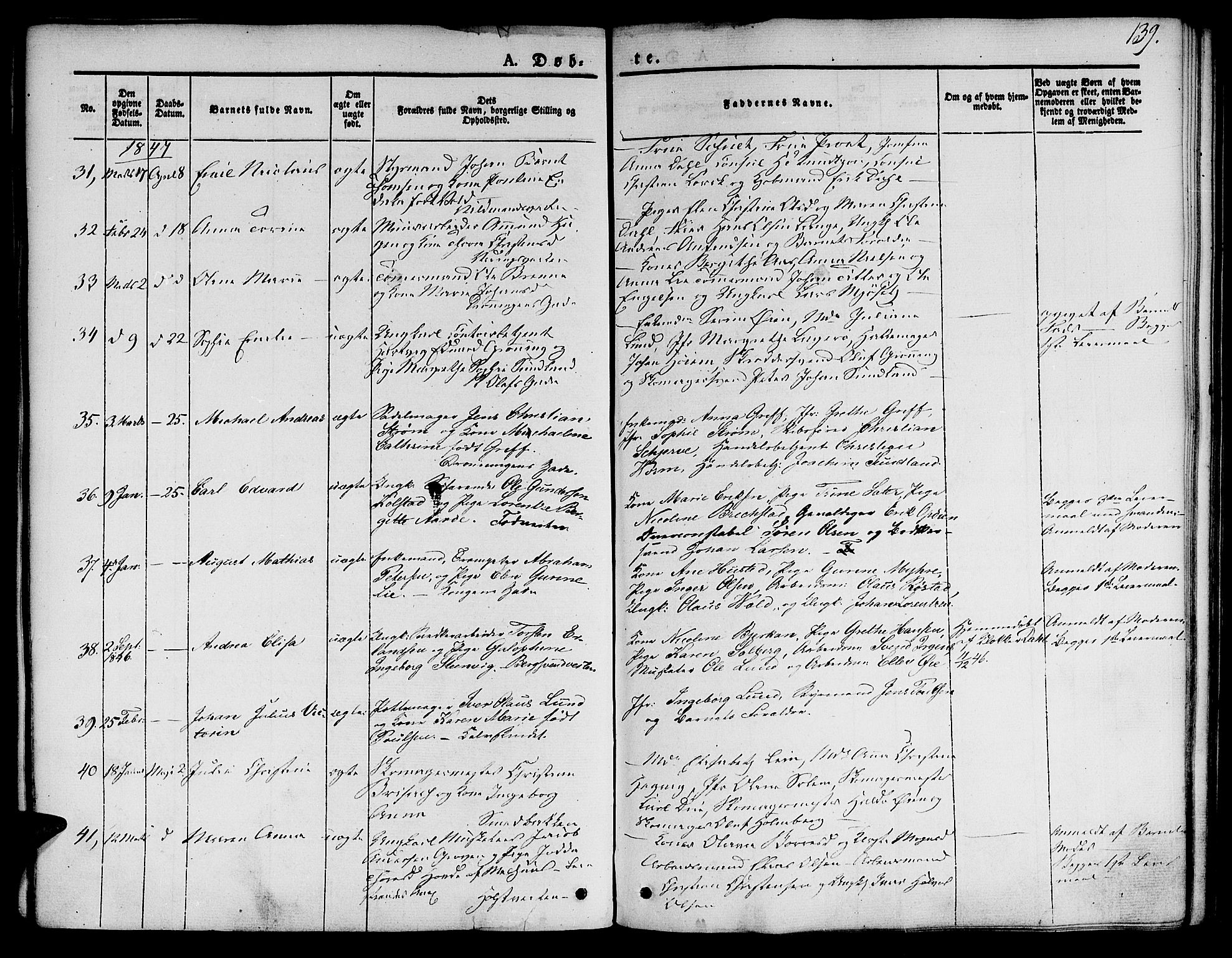 Ministerialprotokoller, klokkerbøker og fødselsregistre - Sør-Trøndelag, SAT/A-1456/601/L0048: Parish register (official) no. 601A16, 1840-1847, p. 139