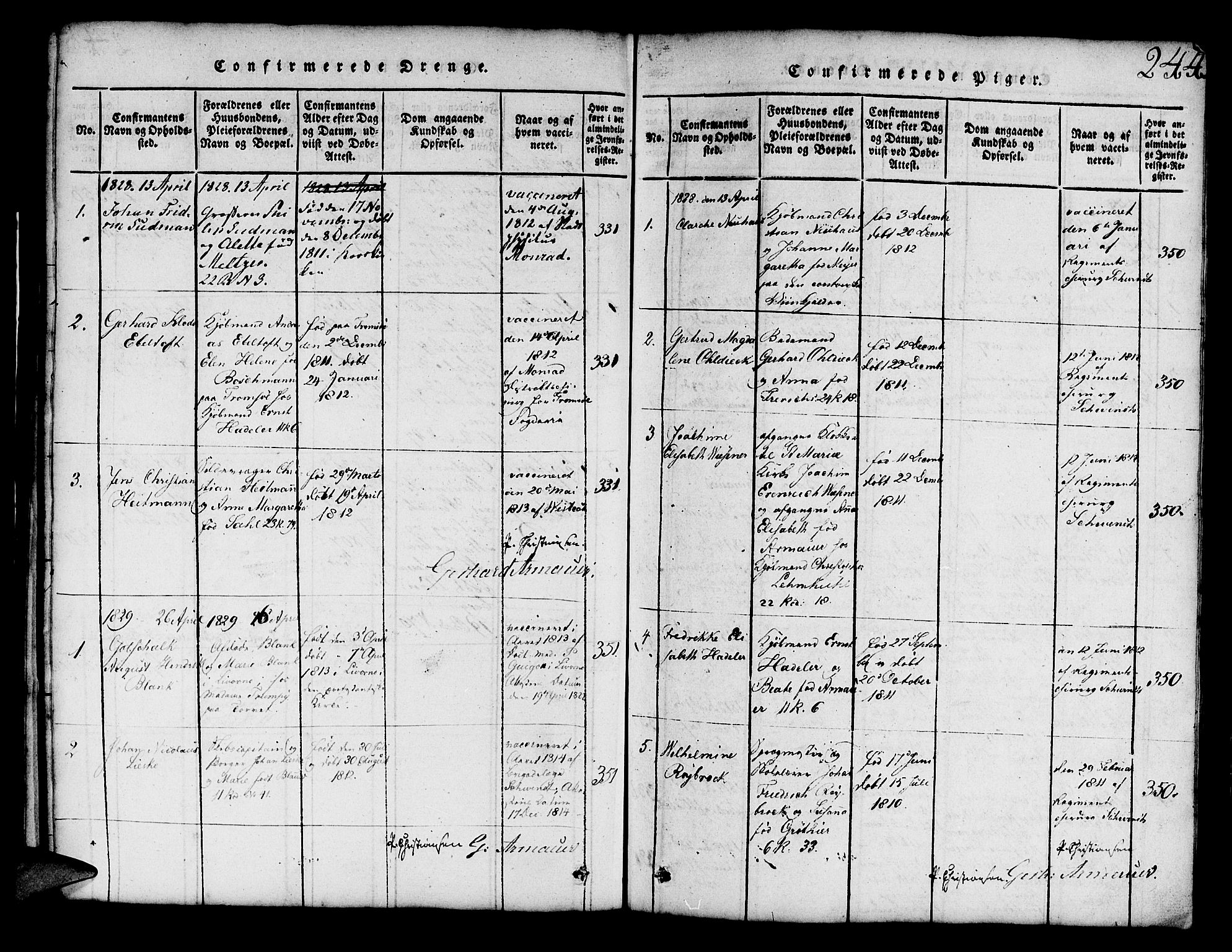 Mariakirken Sokneprestembete, SAB/A-76901/H/Hab/L0001: Parish register (copy) no. A 1, 1815-1846, p. 244