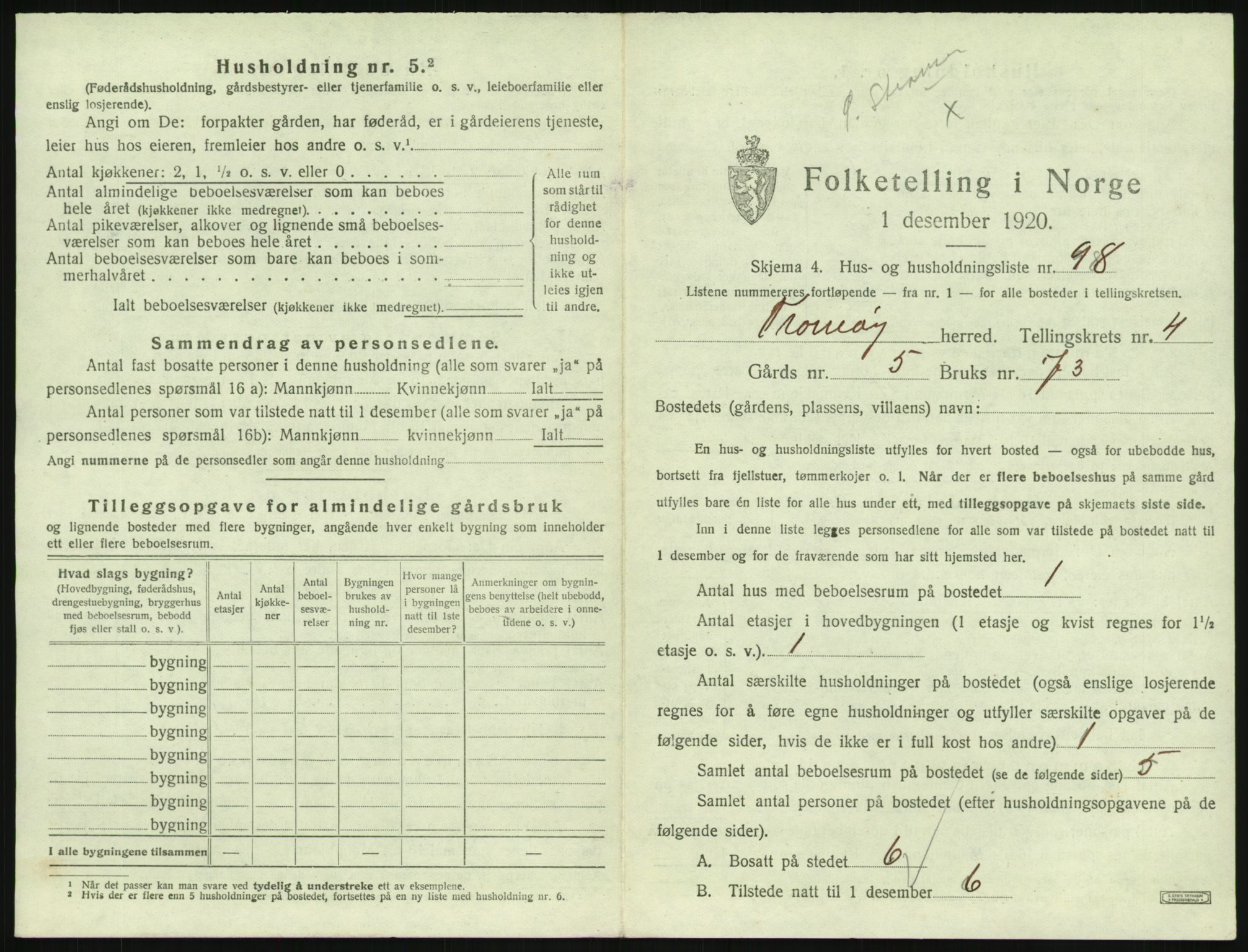 SAK, 1920 census for Tromøy, 1920, p. 527