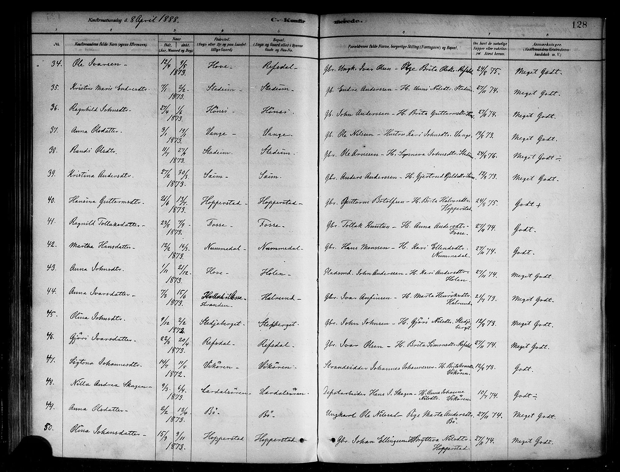 Vik sokneprestembete, AV/SAB-A-81501/H/Haa/Haab/L0001: Parish register (official) no. B 1, 1878-1890, p. 128