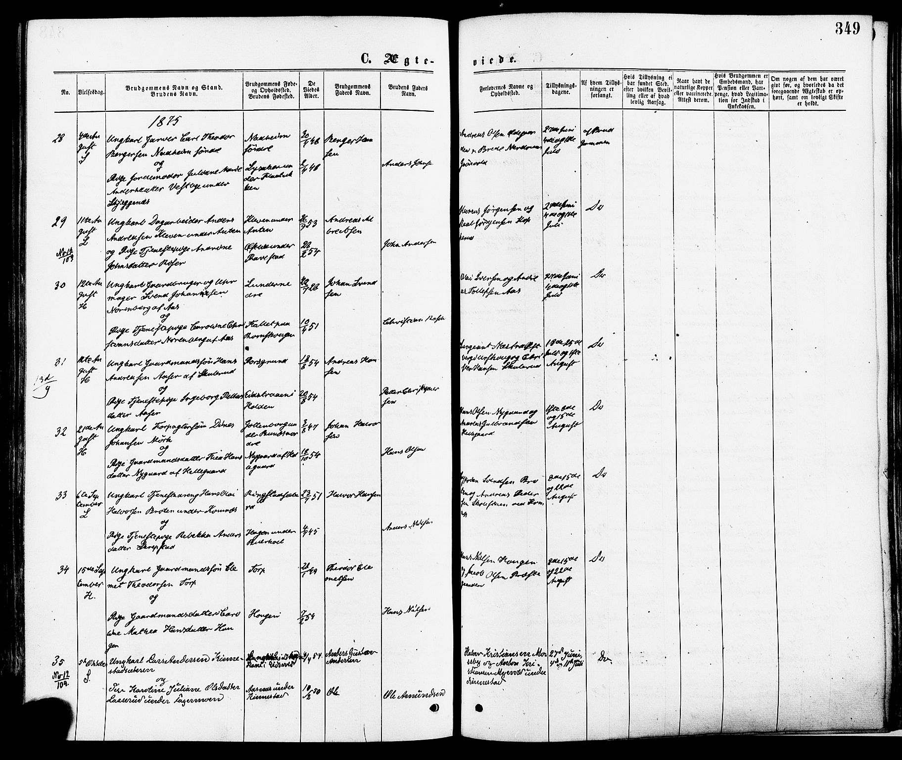 Høland prestekontor Kirkebøker, AV/SAO-A-10346a/F/Fa/L0012.a: Parish register (official) no. I 12A, 1869-1879, p. 349