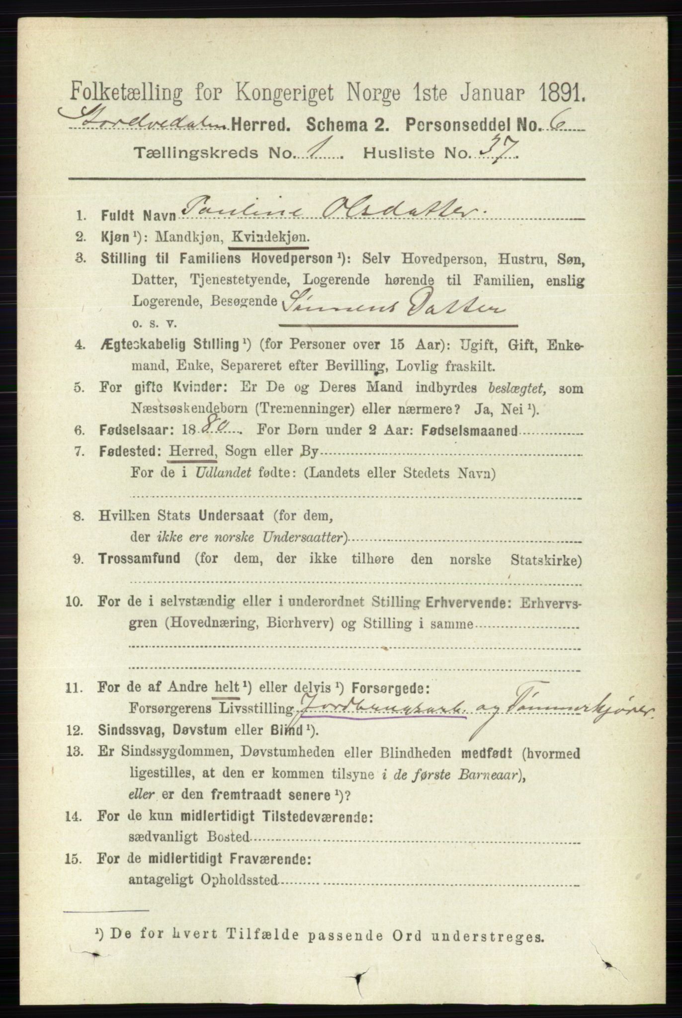 RA, 1891 census for 0430 Stor-Elvdal, 1891, p. 301