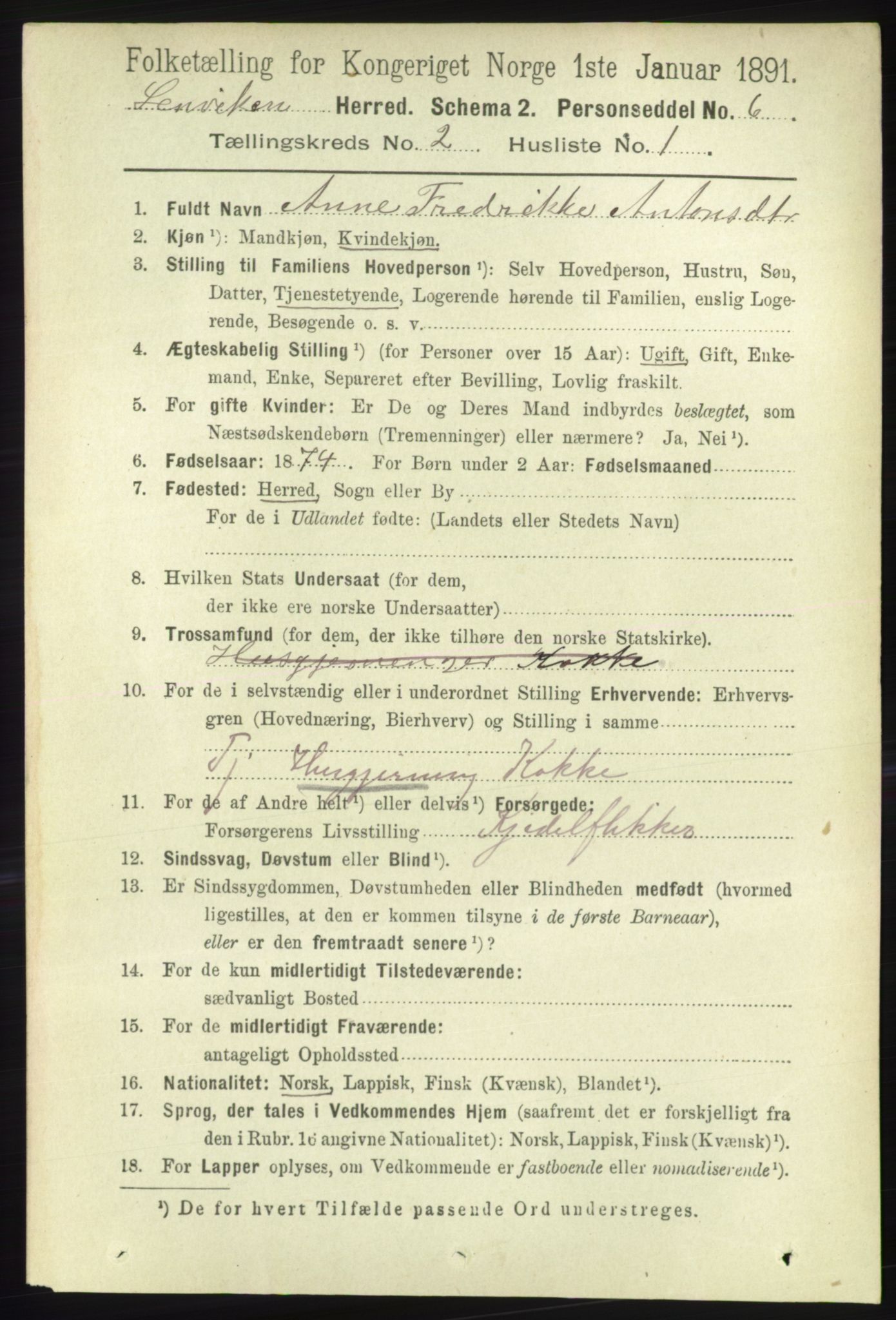 RA, 1891 census for 1931 Lenvik, 1891, p. 783